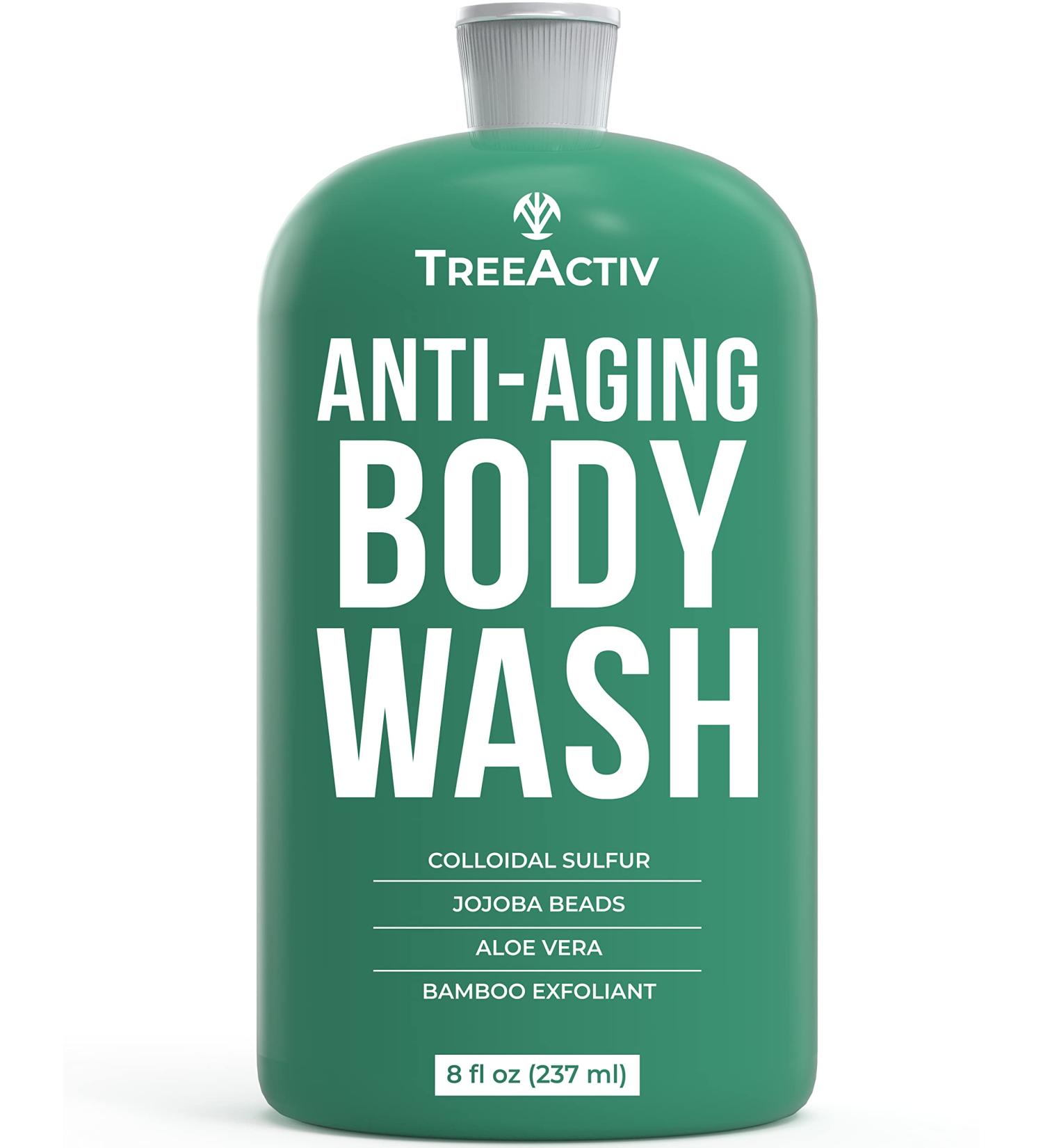TreeActiv Anti-Aging Exfoliating Body Wash 8oz - Natural Jojoba & Bamboo Body Cleanser with Aloe - Moisturizing Daily Anti-Aging Exfoliator - Buy Online on GoSupps.com