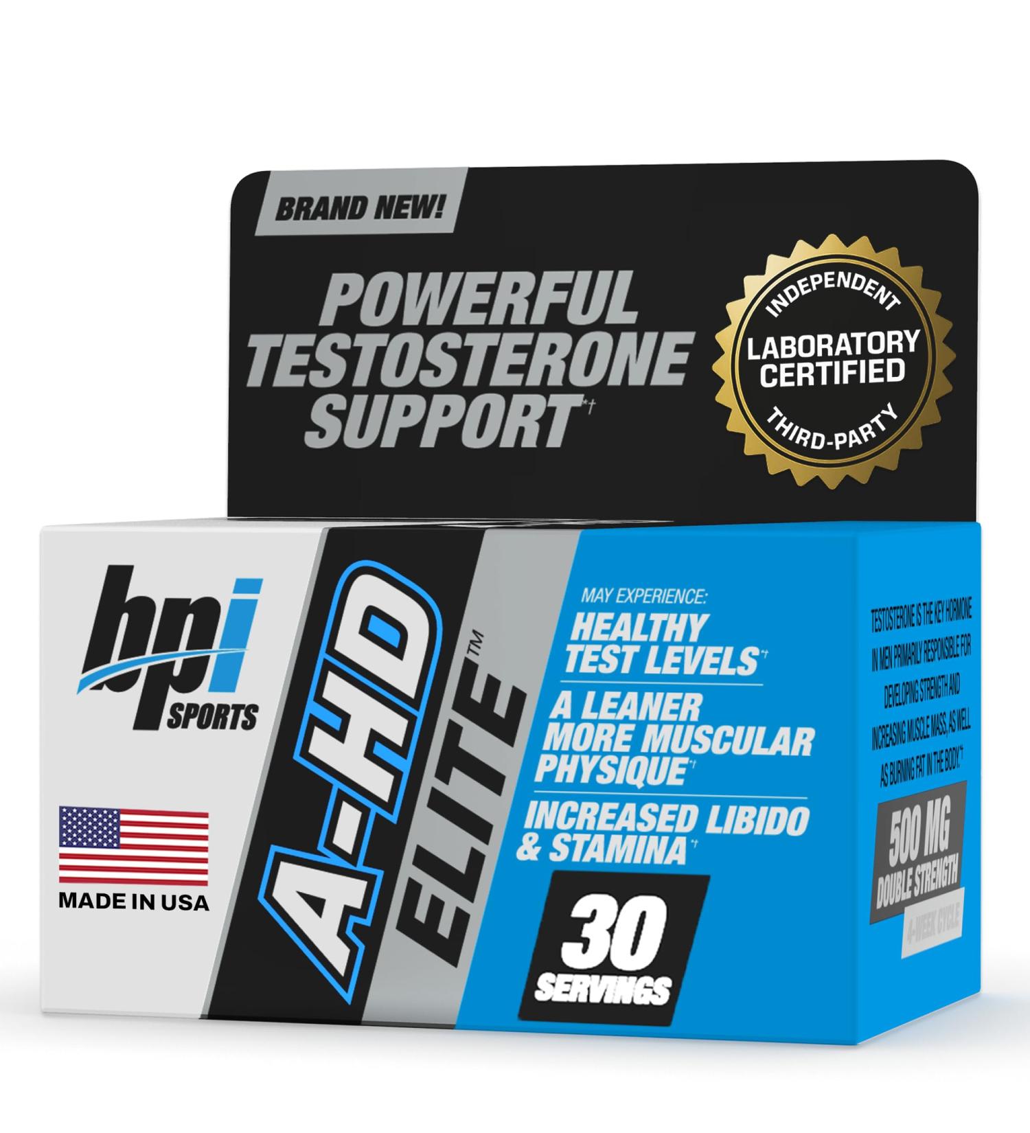 BPI Sports A-HD Elite Men s Powerful Testosterone Booster for Stamina Strength Sexual Support Supports Muscle Libido & Metabolism Natural Testosterone Supplement 30 Servings 500mg - Buy Online on GoSupps.com