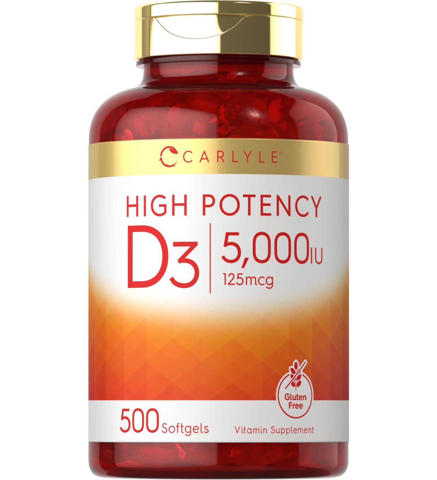 Buy Carlyle High Potency Vitamin D3 5000 IU - 500 Softgels | Immune Support & Bone Health - Buy Online on GoSupps.com