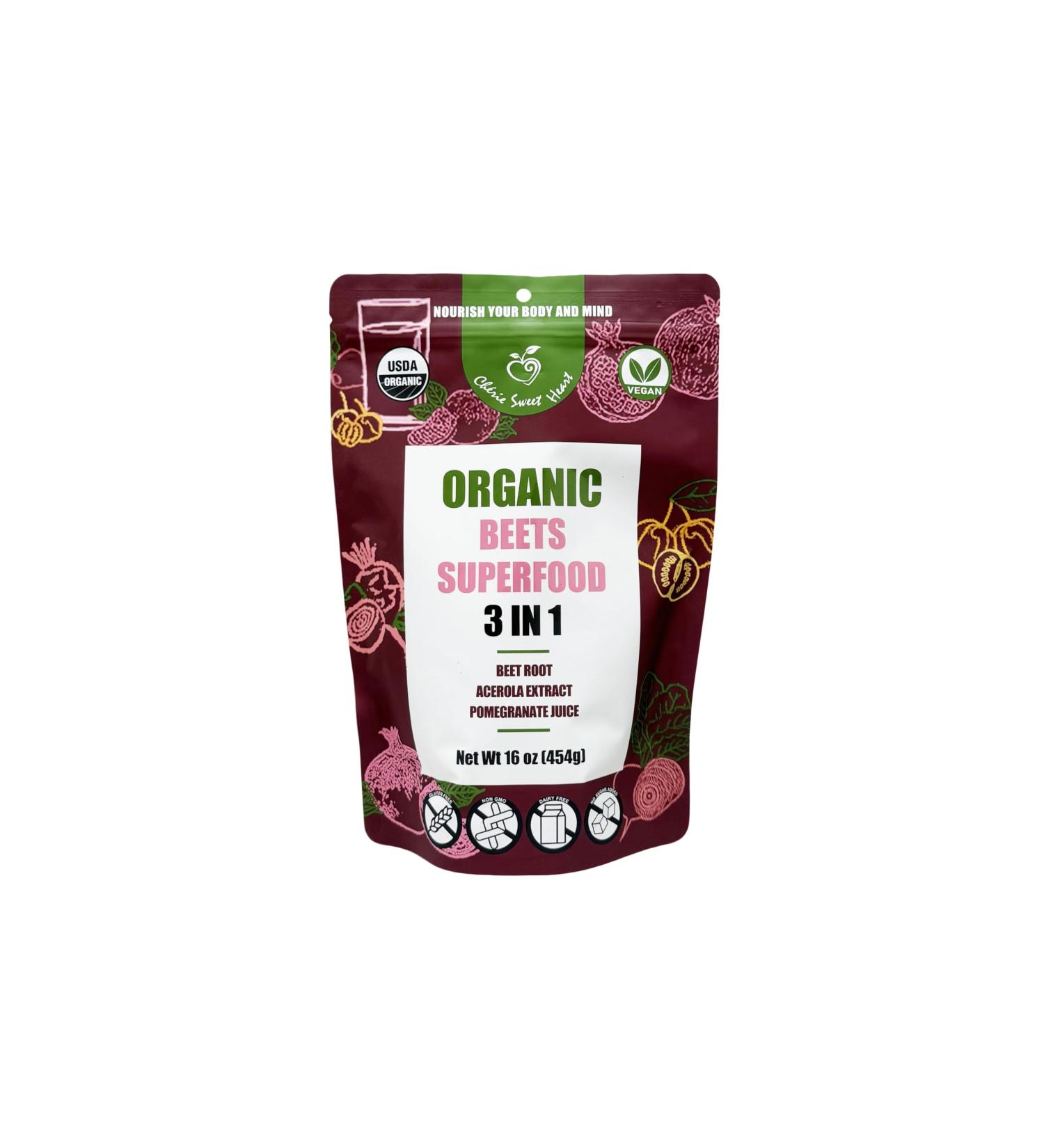 Cherie Sweet Heart USDA Organic Beets Superfood Powder 3-in-1 Nitric Oxide Support Healthy Blood Pressure and Blood Circulation 454g 16 oz Pouch Beets Superfood 16 oz - Buy Online on GoSupps.com