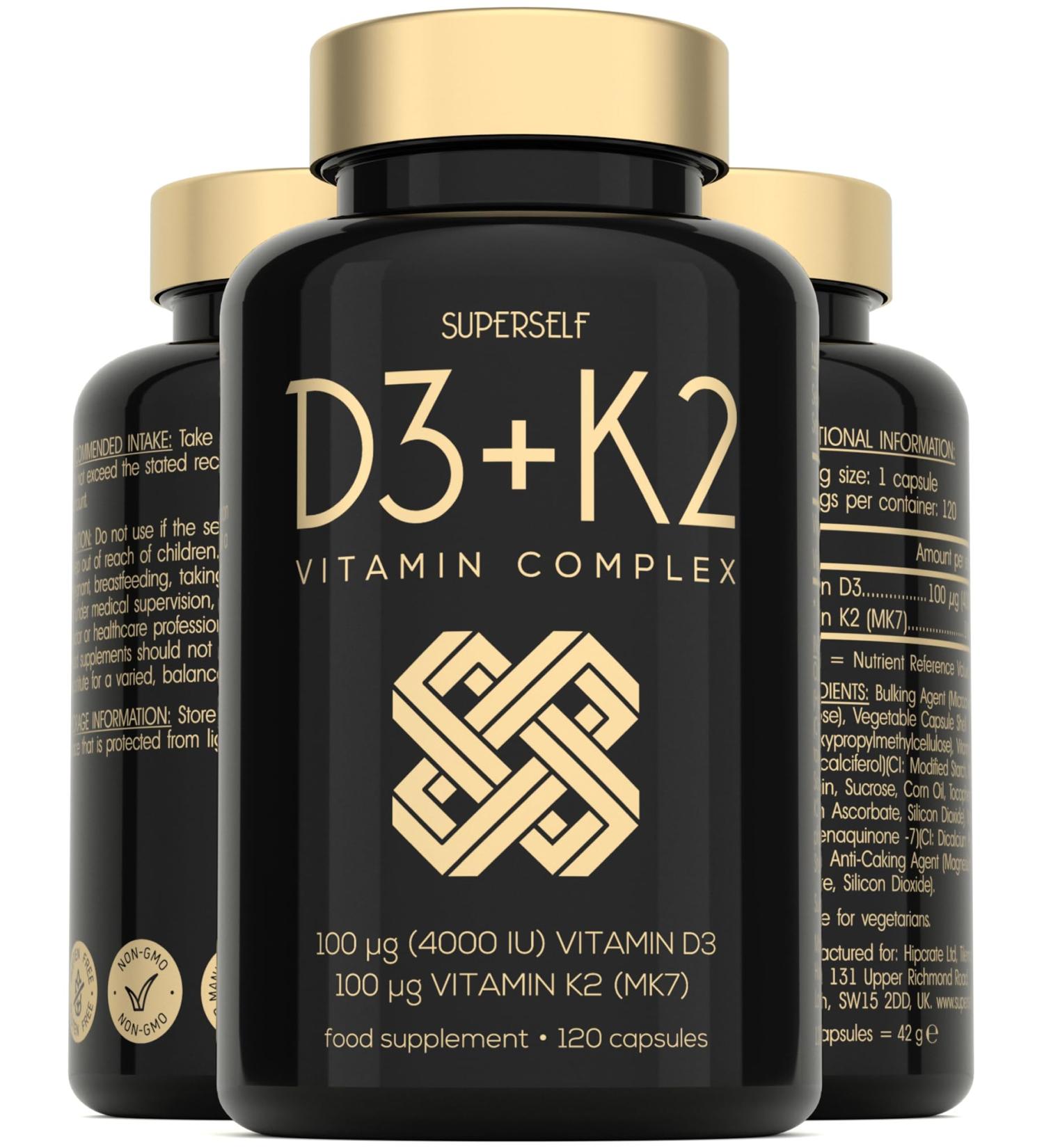 Vitamin D3 K2 Capsules - High Strength 4000 IU & 100mcg, 120 Vegan Capsules - UK Made for Bone, Teeth & Immune Health - Buy Online on GoSupps.com