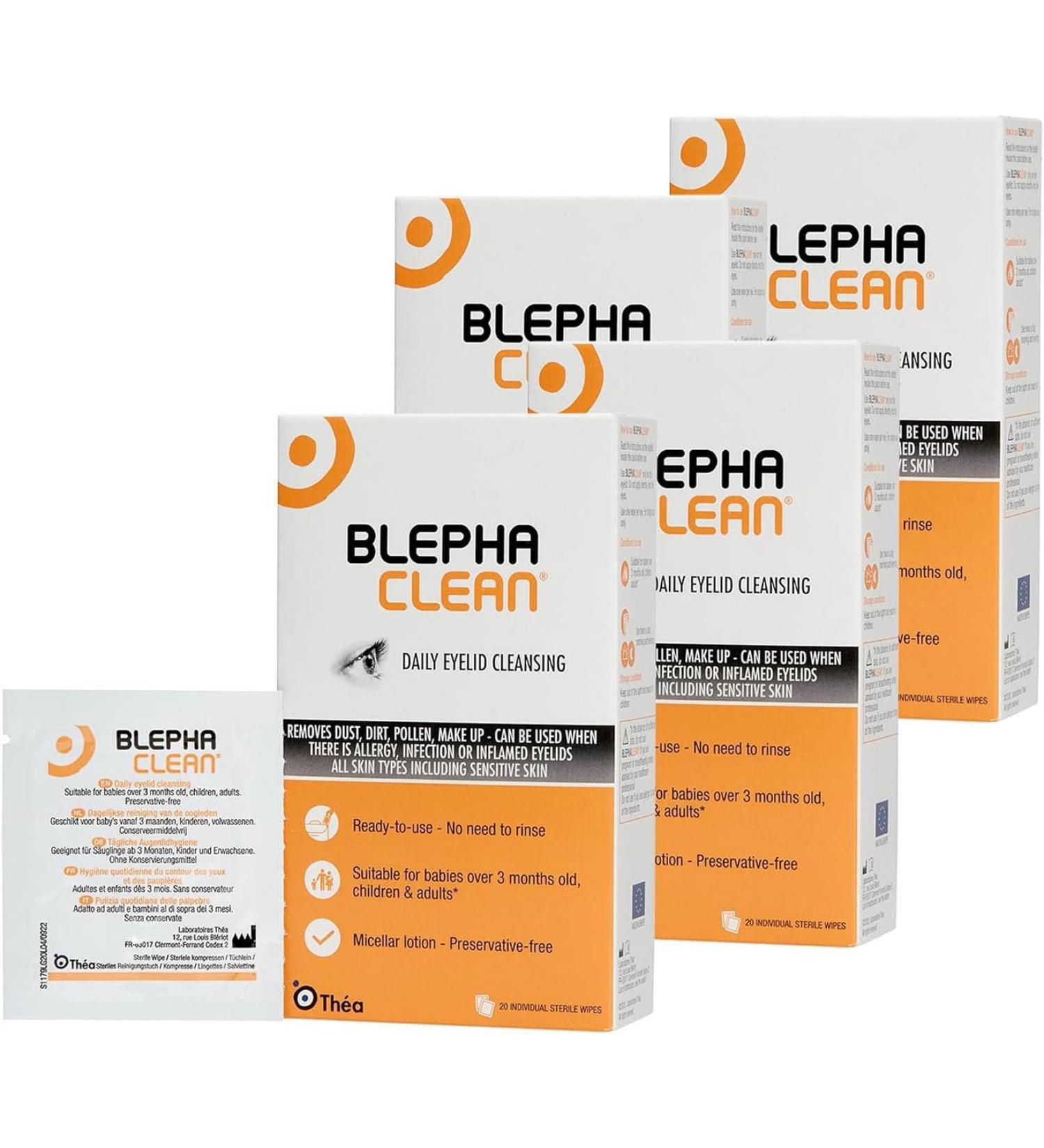 80 Blephaclean Daily Eyelid Wipes - Gentle Cleansing for Blepharitis and Dry Sensitive Skin | Preservative-Free Formula and Soothing Effective Dry Eye Relief | 20 Sterile Wipes x 4 packs - Buy Online on GoSupps.com