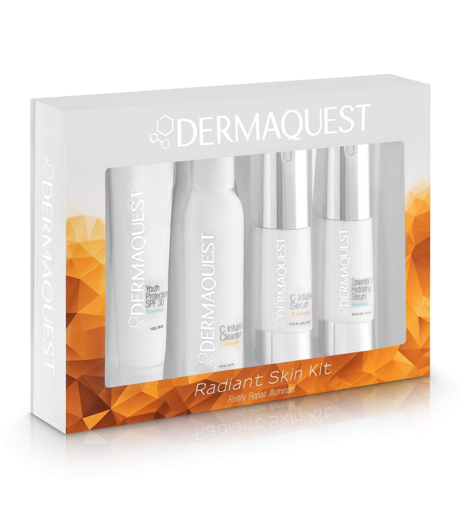 DermaQuest Radiant Skin Protective Anti-Aging Facial Kit | Antioxidant Wash Hyaluronic B5 Retinol Vitamin C SPF50 Sunscreen - Shop Internationally - Buy Online on GoSupps.com