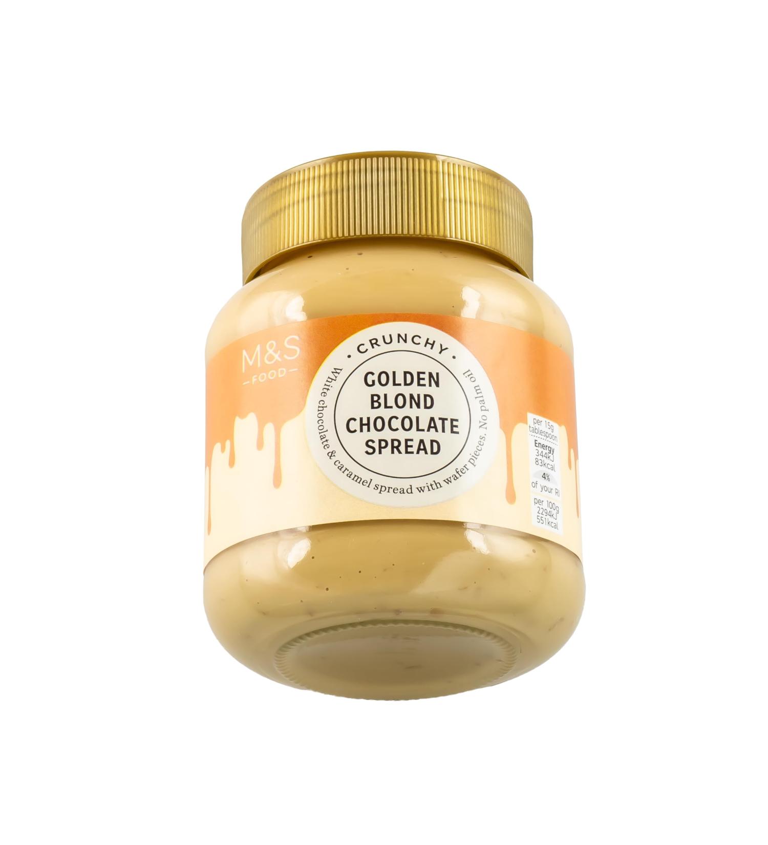 M&S Golden Blond Chocolate Spread Crunchy White Chocolate & Caramel Spread with Wafer Pieces Vegetarian 400g