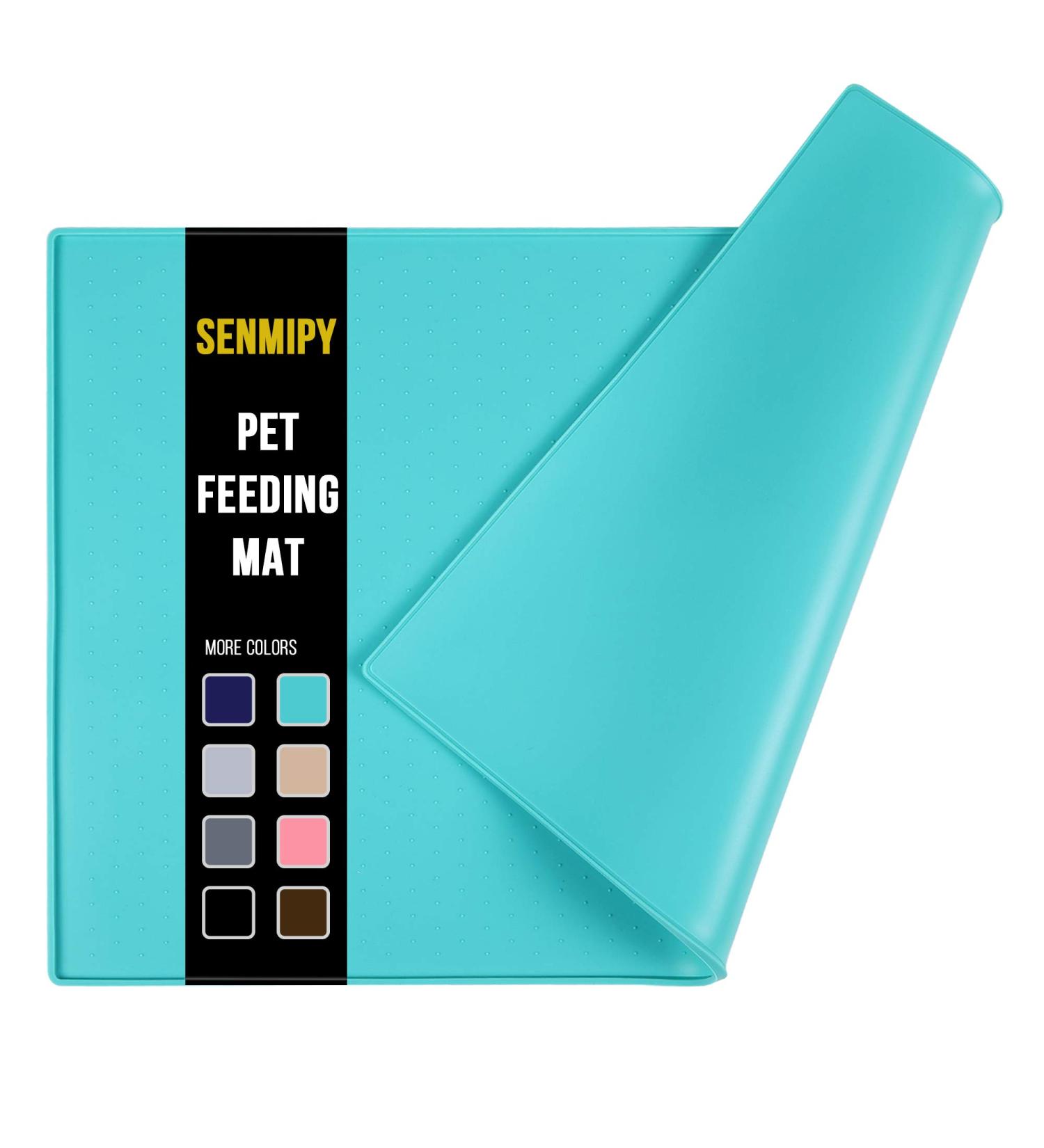 Senmipy Silicone Dog Food Mat - Waterproof, Non-Slip, BPA Free - 23x15 Inch Turquoise Pet Mat for Food and Water Bowls - Buy Online on GoSupps.com