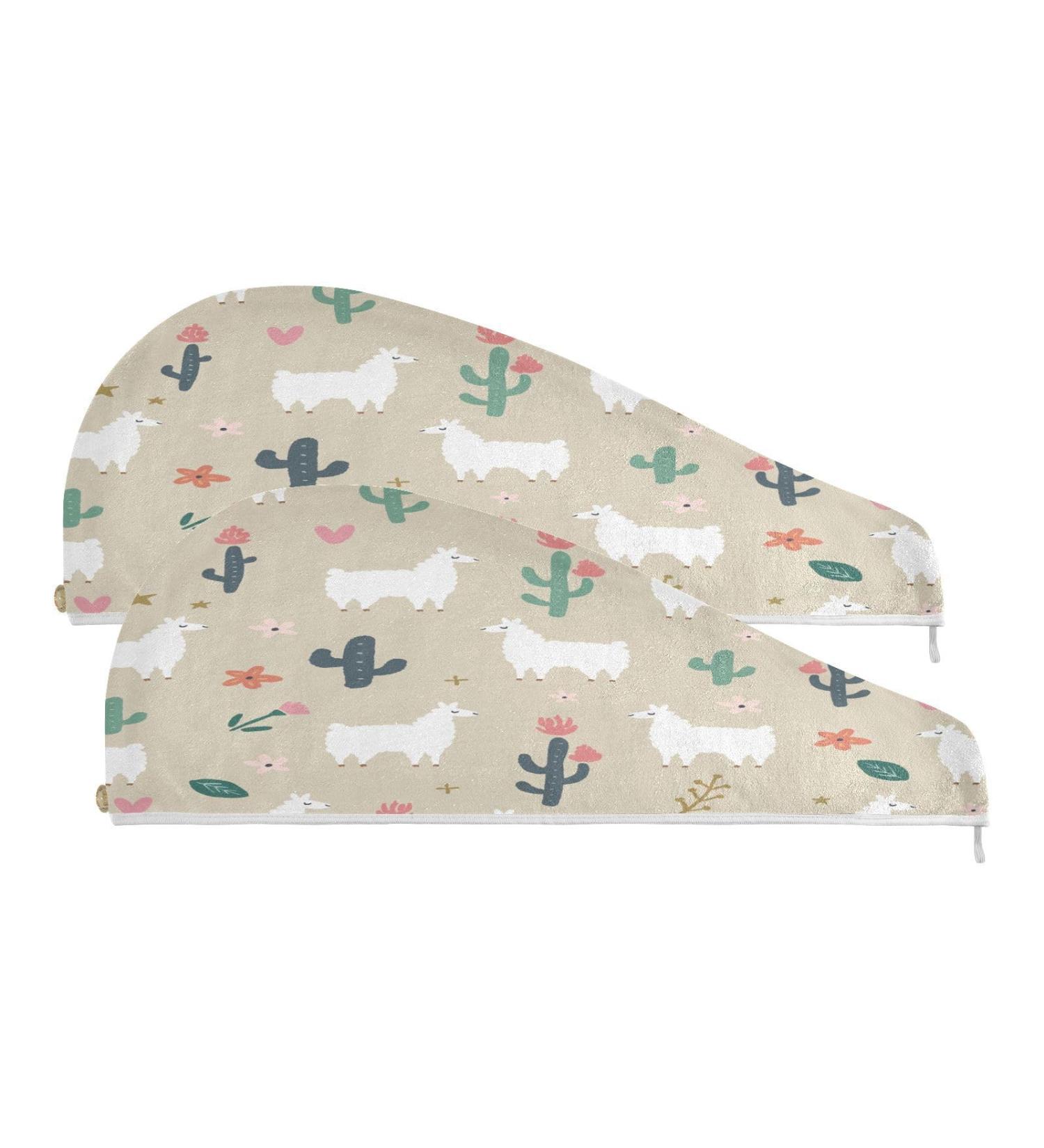 Boho Llama Dry Hair Cap Set | Quick Drying Towel & Button Headband - Super Absorbent & Comfortable - Buy Online on GoSupps.com