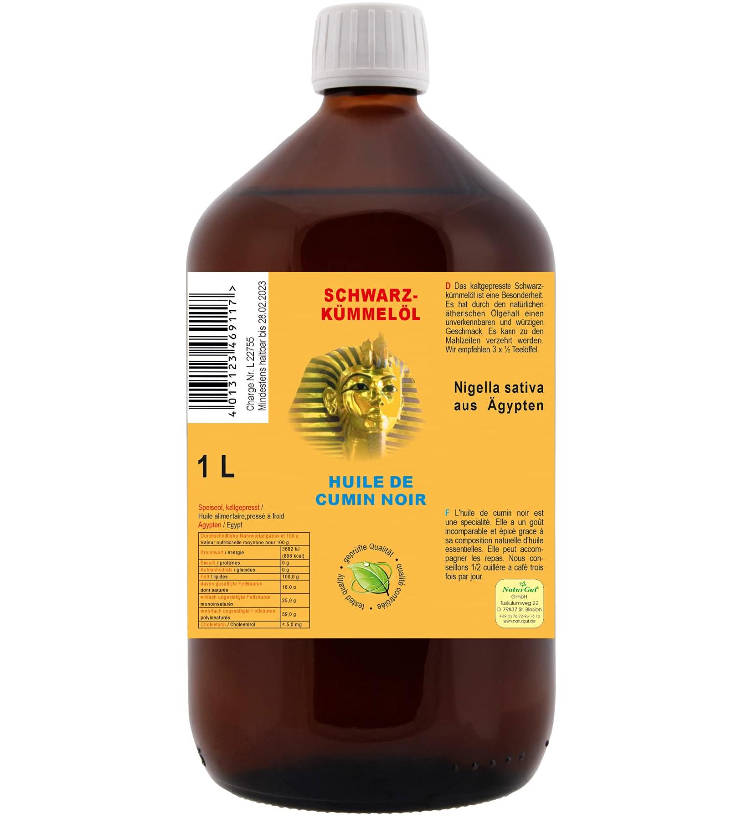 NaturGut Black Cumin Oil 100% Natural & Cold Pressed | Pure Nigella Sativa from Egypt - 1L Premium Quality - Buy Online on GoSupps.com