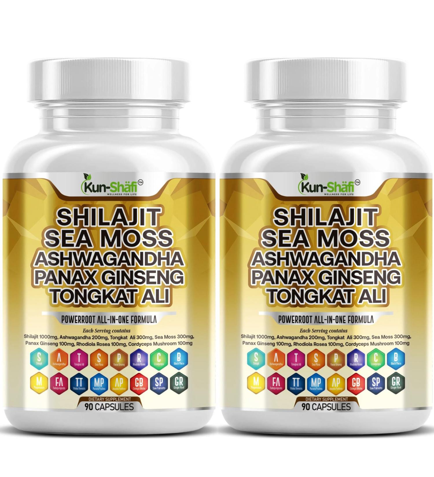 Shilajit Complex Sea Moss Tongkat Ali Ashwagandha Ginseng Zinc CoQ10 PQQ & Magnesium Fulvic Acid Capsules for Energy Vitality & Performance with Panax Cordyceps 180 Count (Pack of 2) - Buy Online on GoSupps.com