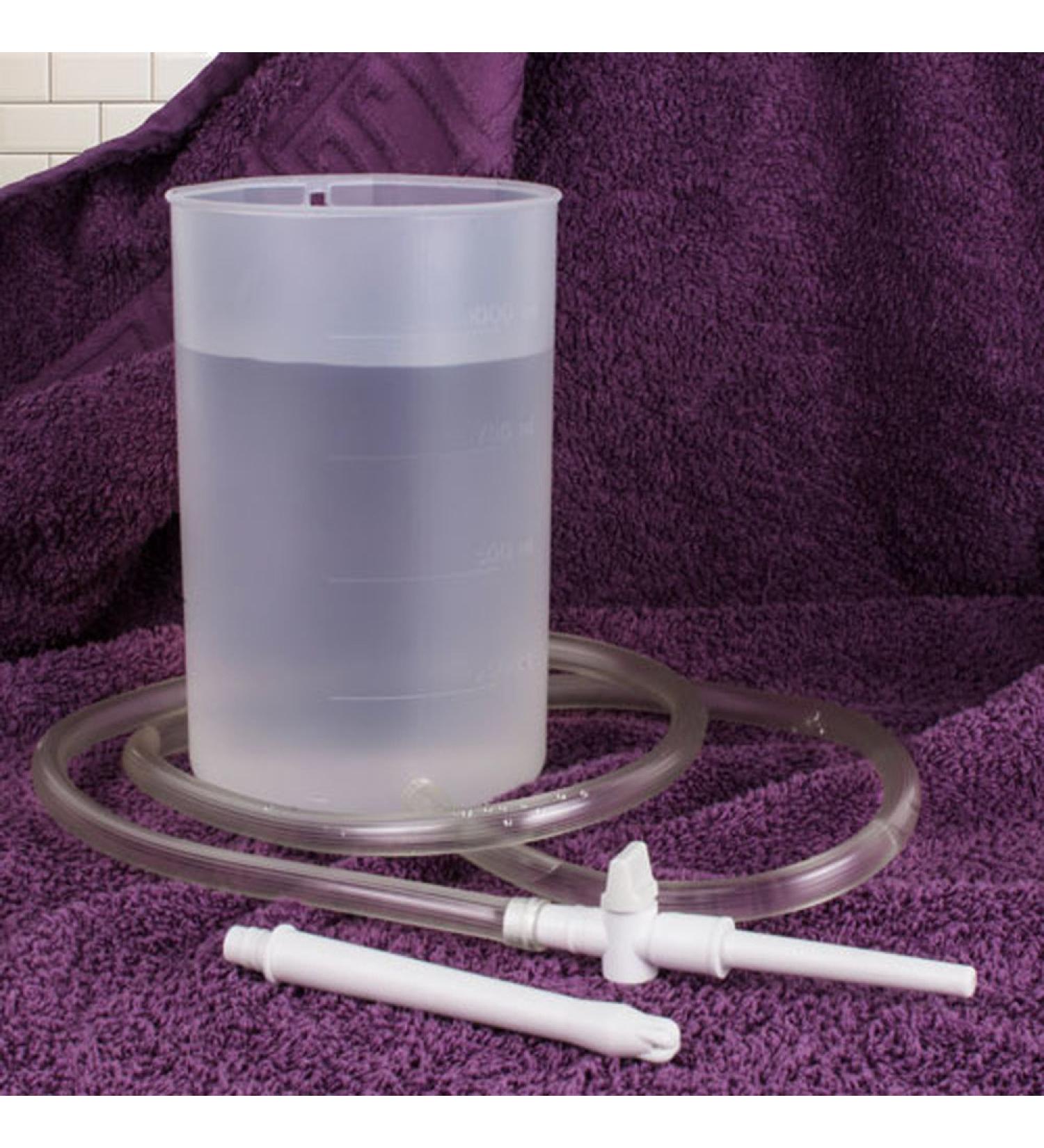 Irrigator 1 liter - milky transparent - set with cup hose mother tube and enema tube to make enemas at home yourself