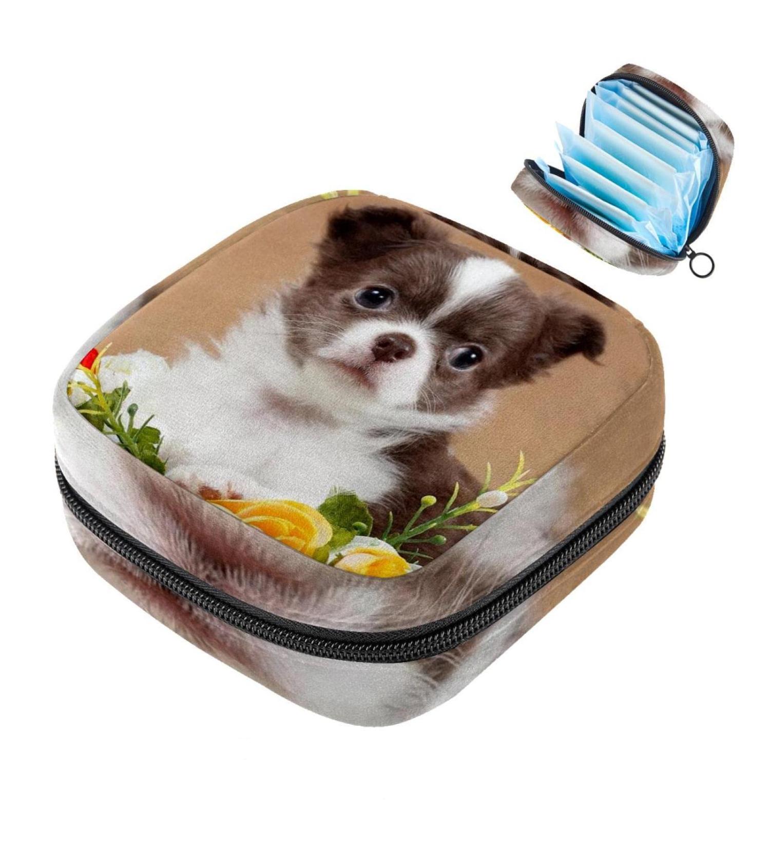 Shop Cute Dog in Flowers Napkin Storage Bag | Portable Menstrual Cup Bag for Women & Teens - Buy Online on GoSupps.com