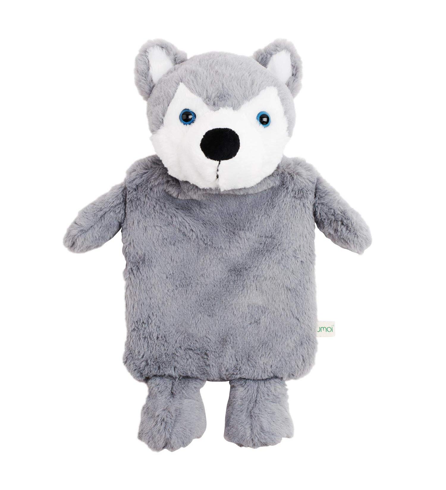 Premium Children's 1L Hot Water Bottle with Soft Fake Fur Cover - Natural Rubber Heat Pad for Kids - Husky Design - T V Rheinland Tested - Buy Online on GoSupps.com