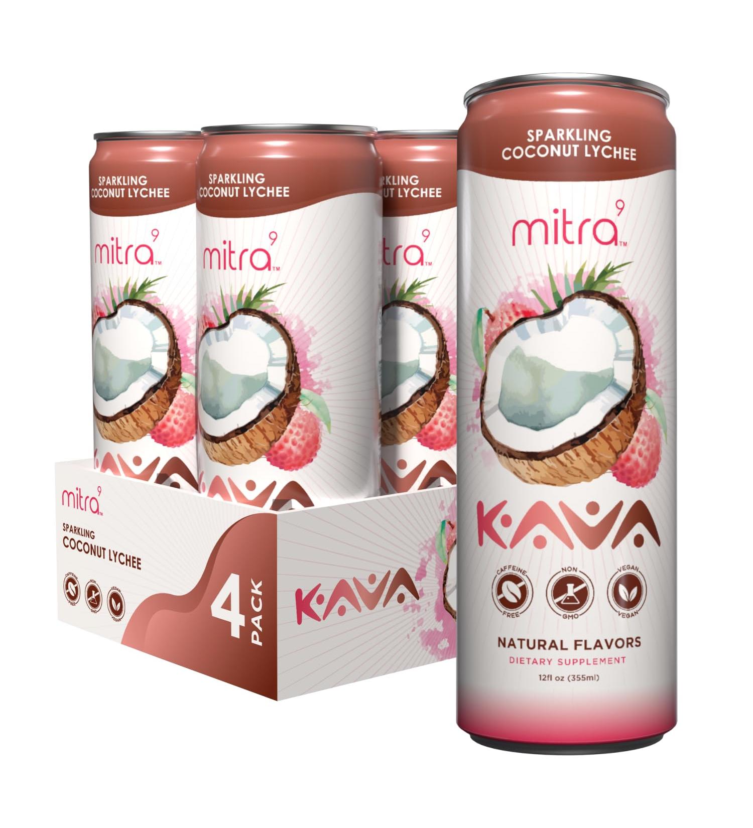 MITRA9 Botanical Beverages - Coconut Lychee Sparkling Kava Drink With Kava Root Extract - Mood Enhancer - Plant Based - Promotes Natural Calm & Clarity (12 Fl. Oz) (4) - Buy Online on GoSupps.com