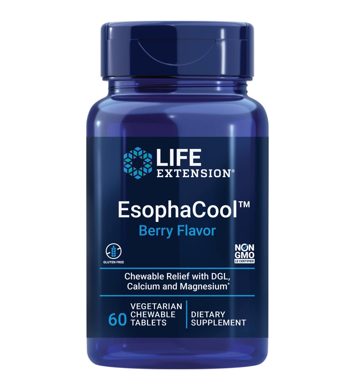 Life Extension EsophaCool - Gut Health Supplements with Calcium, Magnesium & DGL Licorice - 60 Chewable Tablets - Buy Online on GoSupps.com