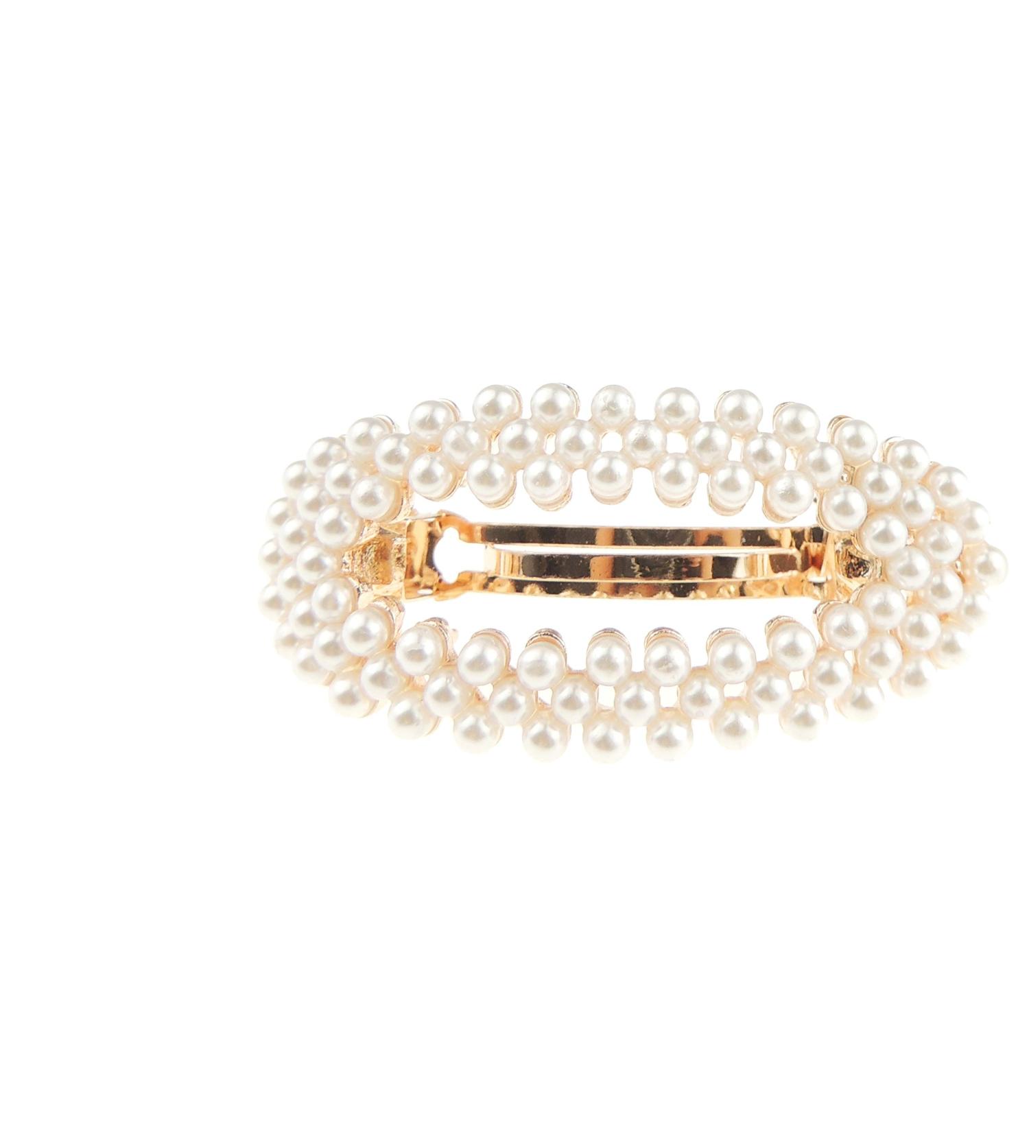 Ladies Faux Pearl Crystal Diamante Small Hair Clip Barrette Oval Stencil