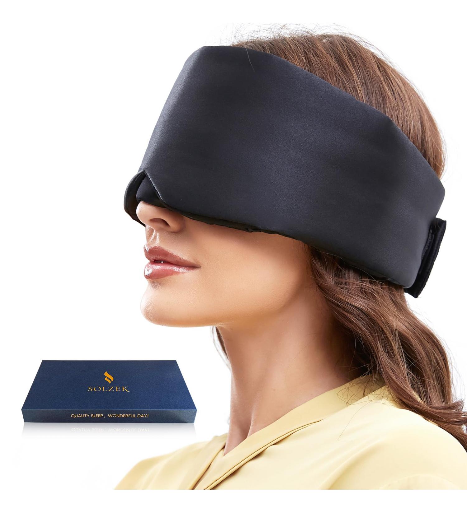 Real Silk Sleep Mask | 100% Blackout Eye Mask for Side Sleepers | Adjustable Cooling Blindfold for Men & Women | Perfect for Travel & Night Shift - Black - Buy Online on GoSupps.com