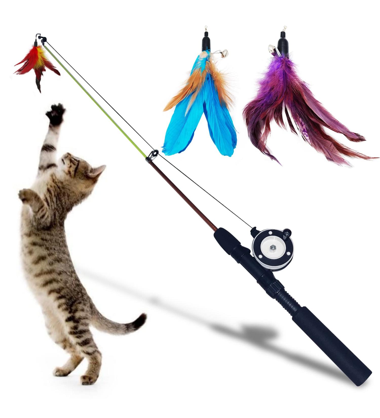 Interactive Cat Toys Set - Feather Toy, Cat Chaser, Cat Teaser - 4 PCS Fishing Rod Kit for Indoor Cats - Buy Online on GoSupps.com