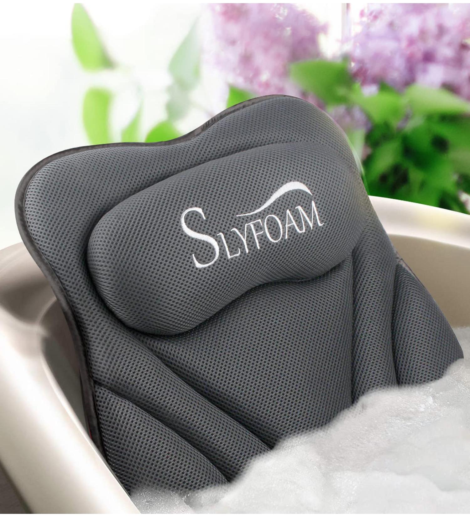 Luxurious Black Bath Pillow for Tub with Neck and Back Support | Soft 4D Pillow for Spa and Jacuzzi | Strong Suction Cups for Ultimate Relaxation - Buy Online on GoSupps.com