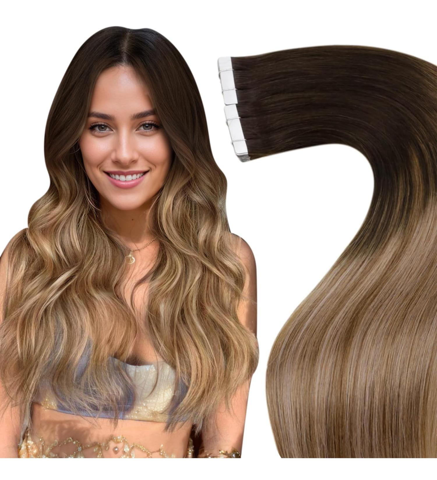Laavoo 60cm Tape Extensions - Balayage Brown Real Hair Extensions | Darkest Brown to Medium Brown Invisible 50g 20pcs #2/6/10 | International Shipping Available - Buy Online on GoSupps.com