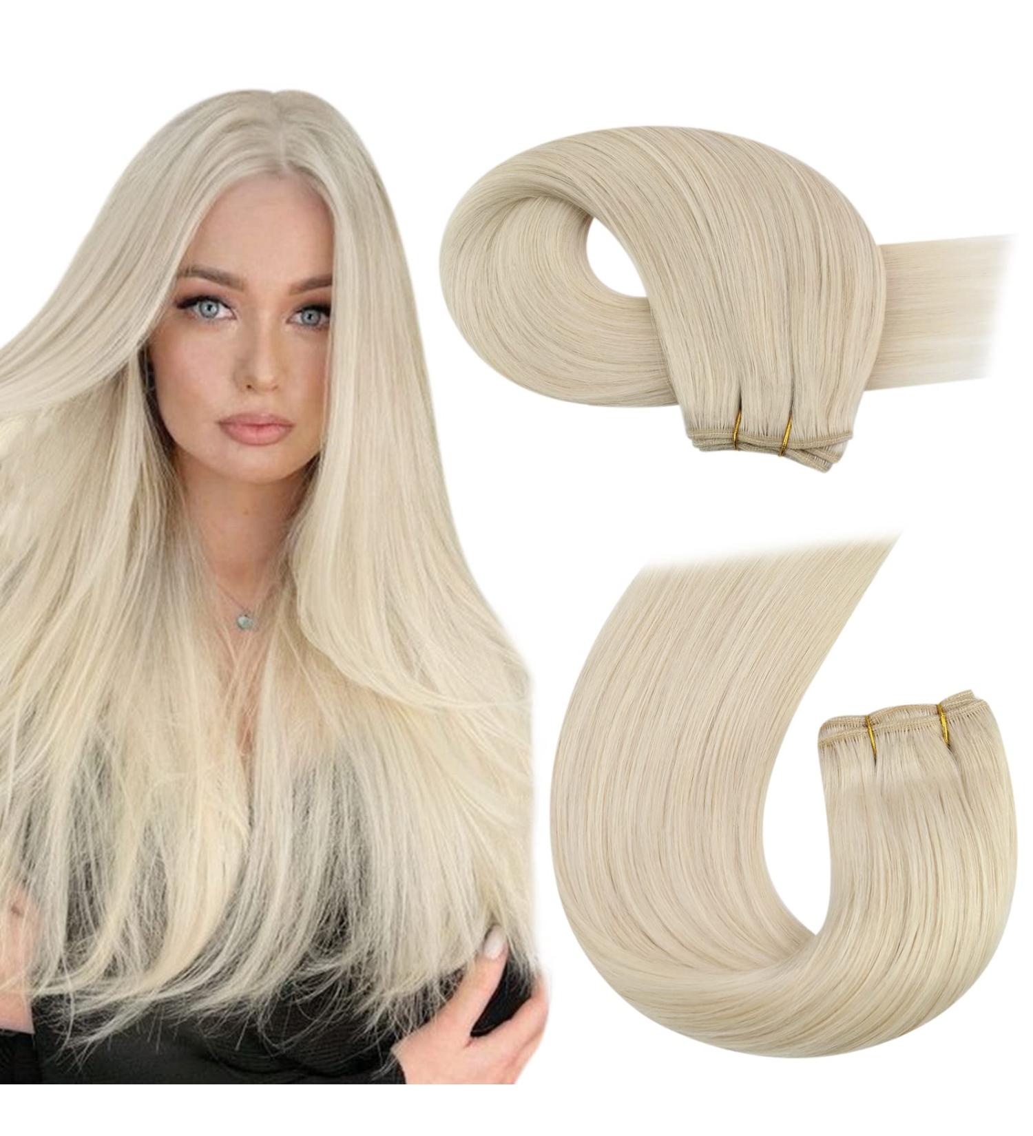 Moresoo Blonde Human Hair Weft Extensions 14 Inch - Double Weft Sew in Weave 100g - Color 60 - Pack of 1 - WEFT #60 - Buy Online on GoSupps.com