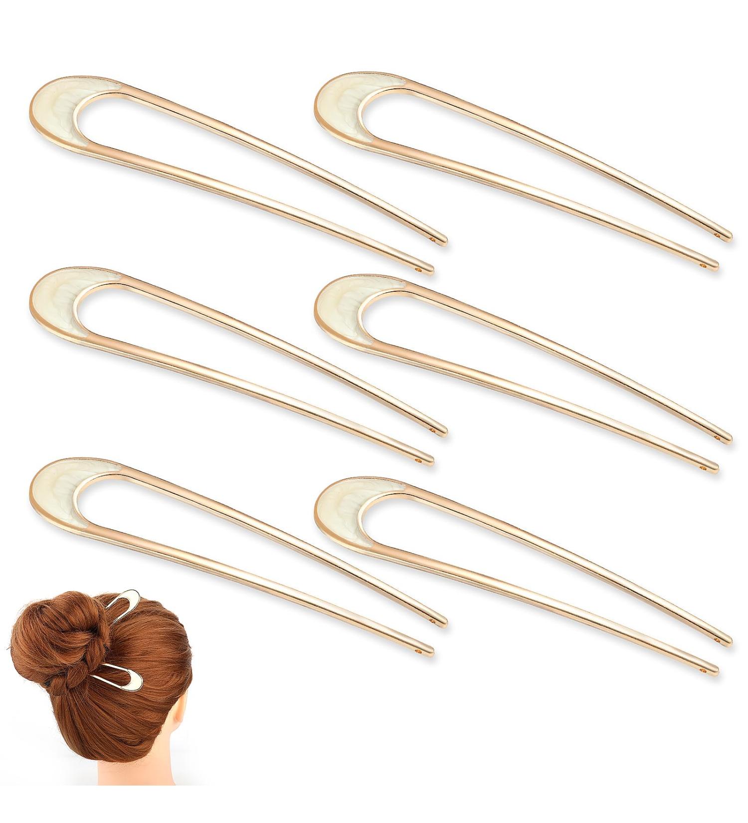 6 Pieces U Shaped Hair Pins French Hair Pins Metal Hair Fork Vintage Forks Sticks Bobby Pin Kit Updo Bun Women Girls Hairstyle Hair Accessories (Gold) - Buy Online on GoSupps.com
