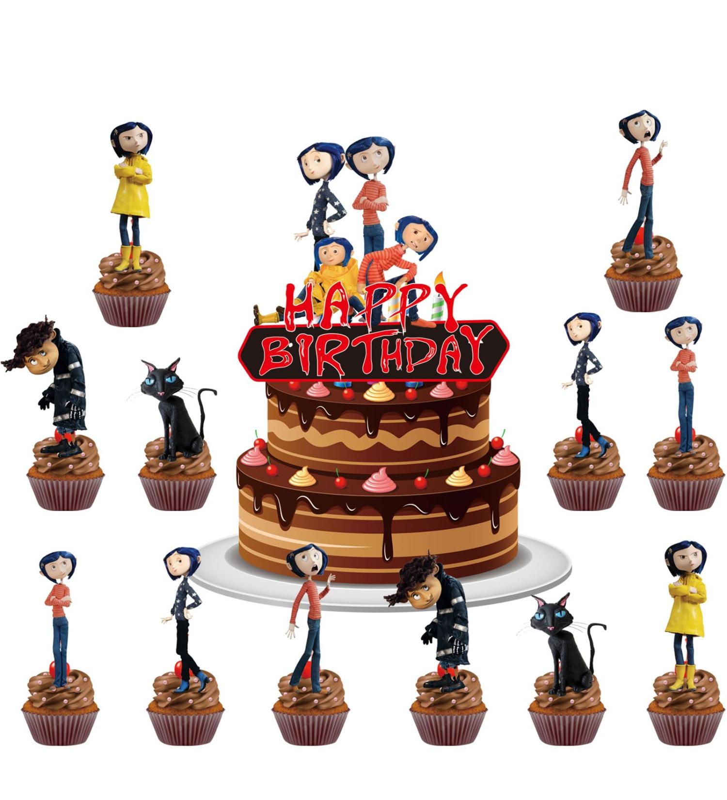 Coraline Theme Birthday Party Supplies Coraline Cake Decorations with 1pcs Cake Topper 24pcs Cupcake Toppers for Kids Coraline Birthday Party Decorations - Buy Online on GoSupps.com