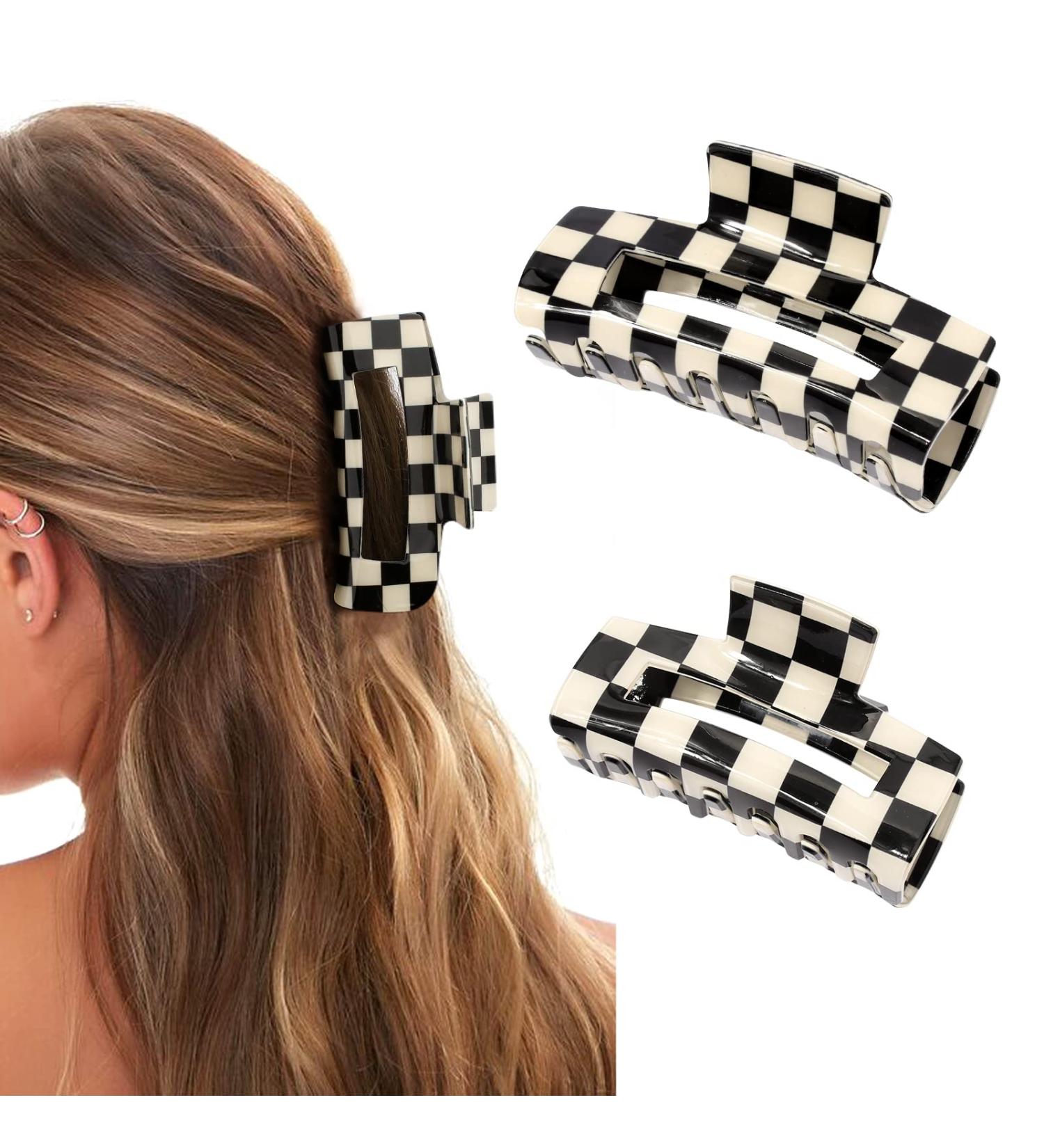 KICOSY Checkered Hair Clips for Women - Square Claw Clips for Thick and Thin Hair - Y2K Aesthetic Hair Accessories - Cute Hair Clamps for All Hair Types - 4.4 Inch and 2 - Buy Online on GoSupps.com