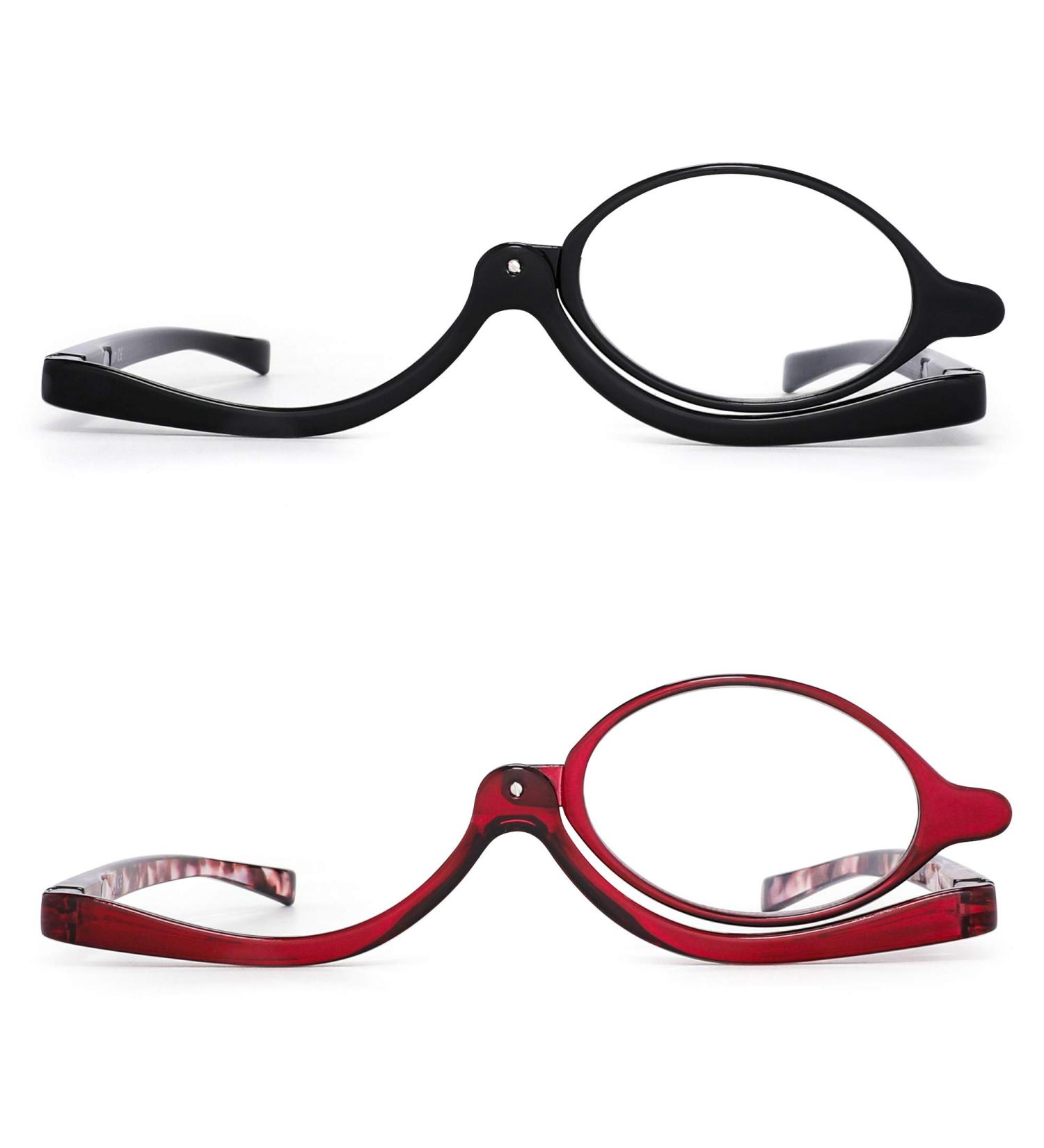 JM Makeup Reading Glasses 2 Pairs Magnifying Flip Down Cosmetic Readers +5.0 for Women - Black & Red - Buy Online on GoSupps.com