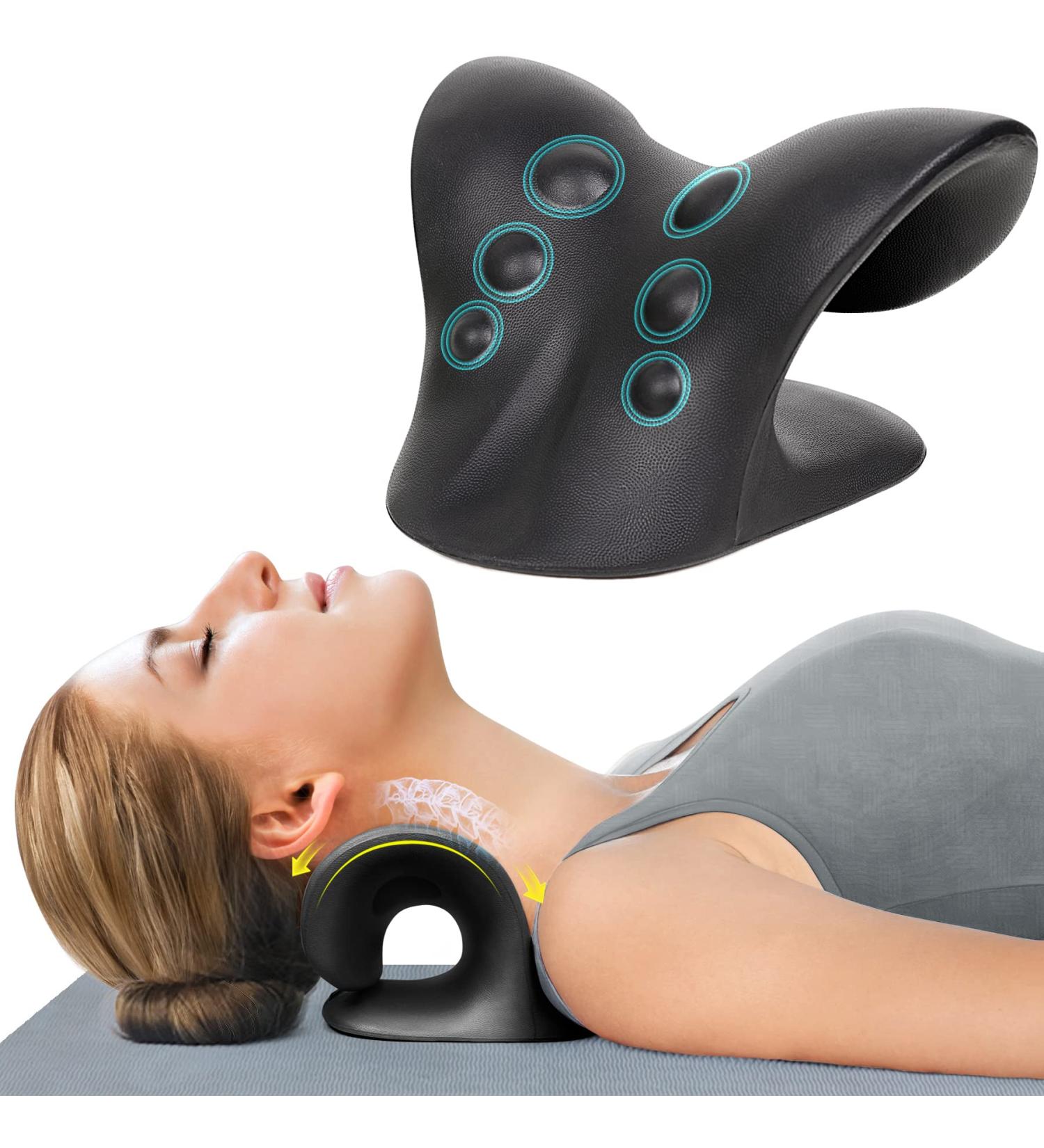 Neck Stretcher for Pain Relief - Cervical Traction Device Pillow for Muscle Relaxation and TMJ Pain Relief in Black - Buy Online on GoSupps.com