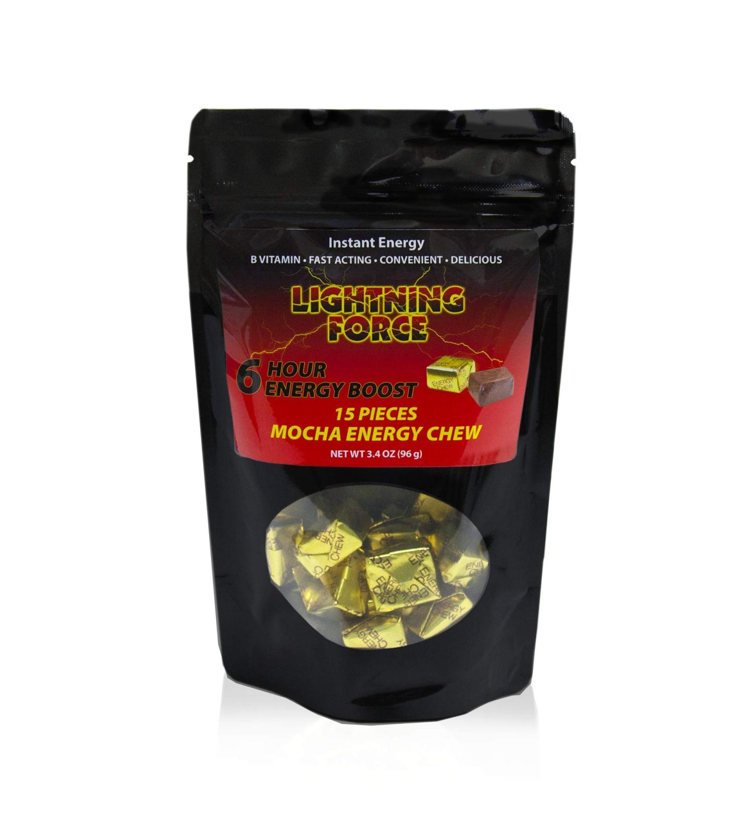 Lightning Force Energy Chew 100 mg of Caffeine Per Serving Increase Energy and Physical Performance B Vitamin Fast Acting Great Taste 15 Pieces (Mocha) - Buy Online on GoSupps.com