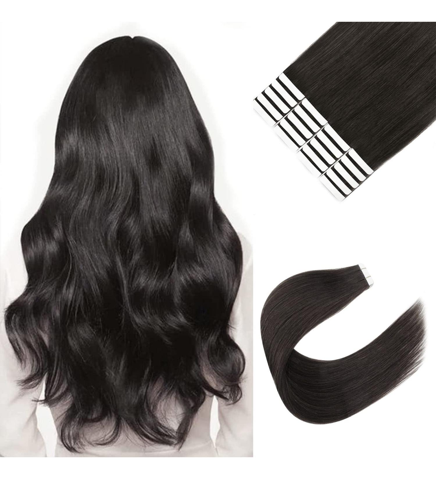 Buy Sixstarhair Tape In Extensions | Natural Black #1B | 20 Pieces | 30g Remy Human Hair | Invisible 30cm - Shop Internationally - Buy Online on GoSupps.com