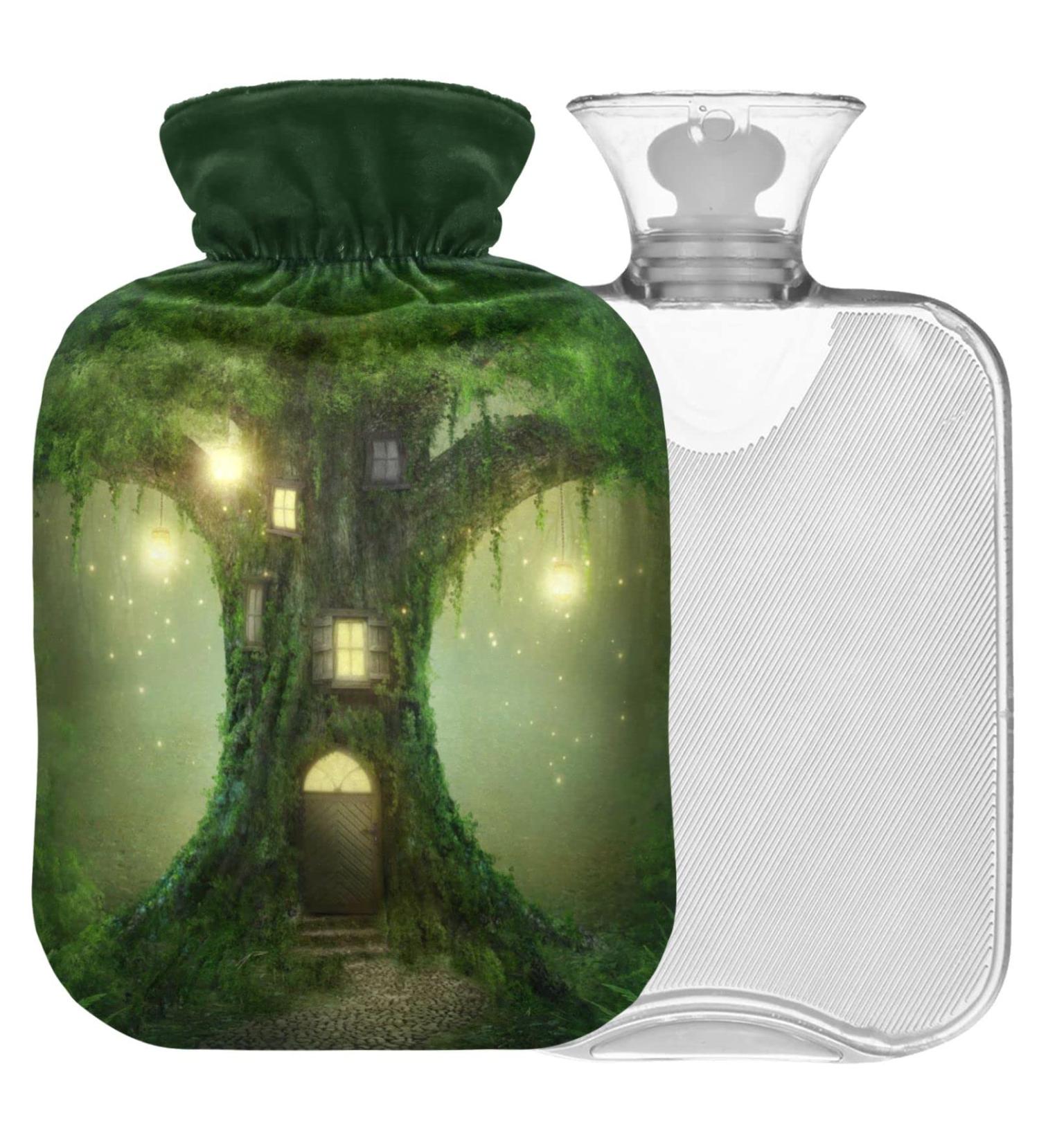 NAANLE 2L Hot Water Bottle with Fantasy Tree House Cover - Pain Relief & Warmth for Back Feet & Neck | Transparent Heat Bottle for Cold Therapy - Buy Online on GoSupps.com