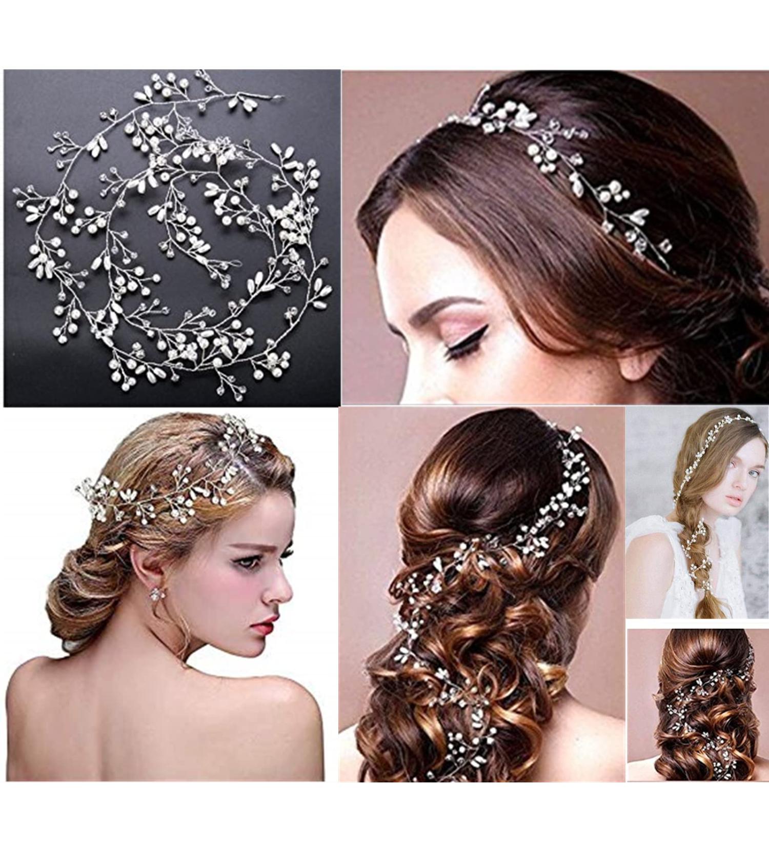 50cm Silver Bridal Hair Crystals Wedding Headpieces 20 Inches Handmade Crystal Pearl Evening Party Head Band Bride Wedding Hair Accessories for Bridesmaid and Flowergirls - Buy Online on GoSupps.com