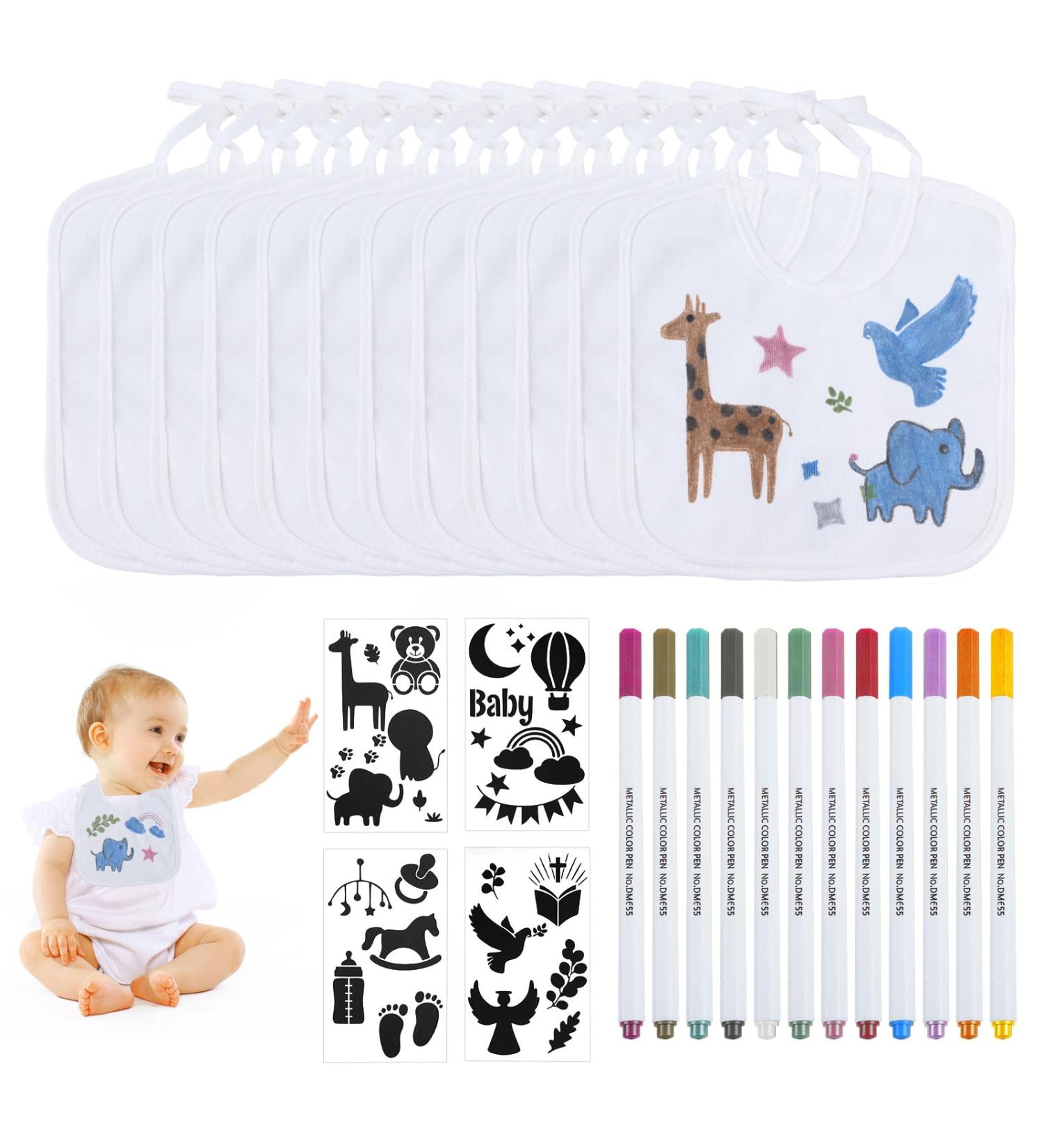 Buy Luchild Painting Bibs - Libben BabyArty Set with 12 Textile Pens & 4 Stencils | Perfect Baby Shower Gift - Buy Online on GoSupps.com