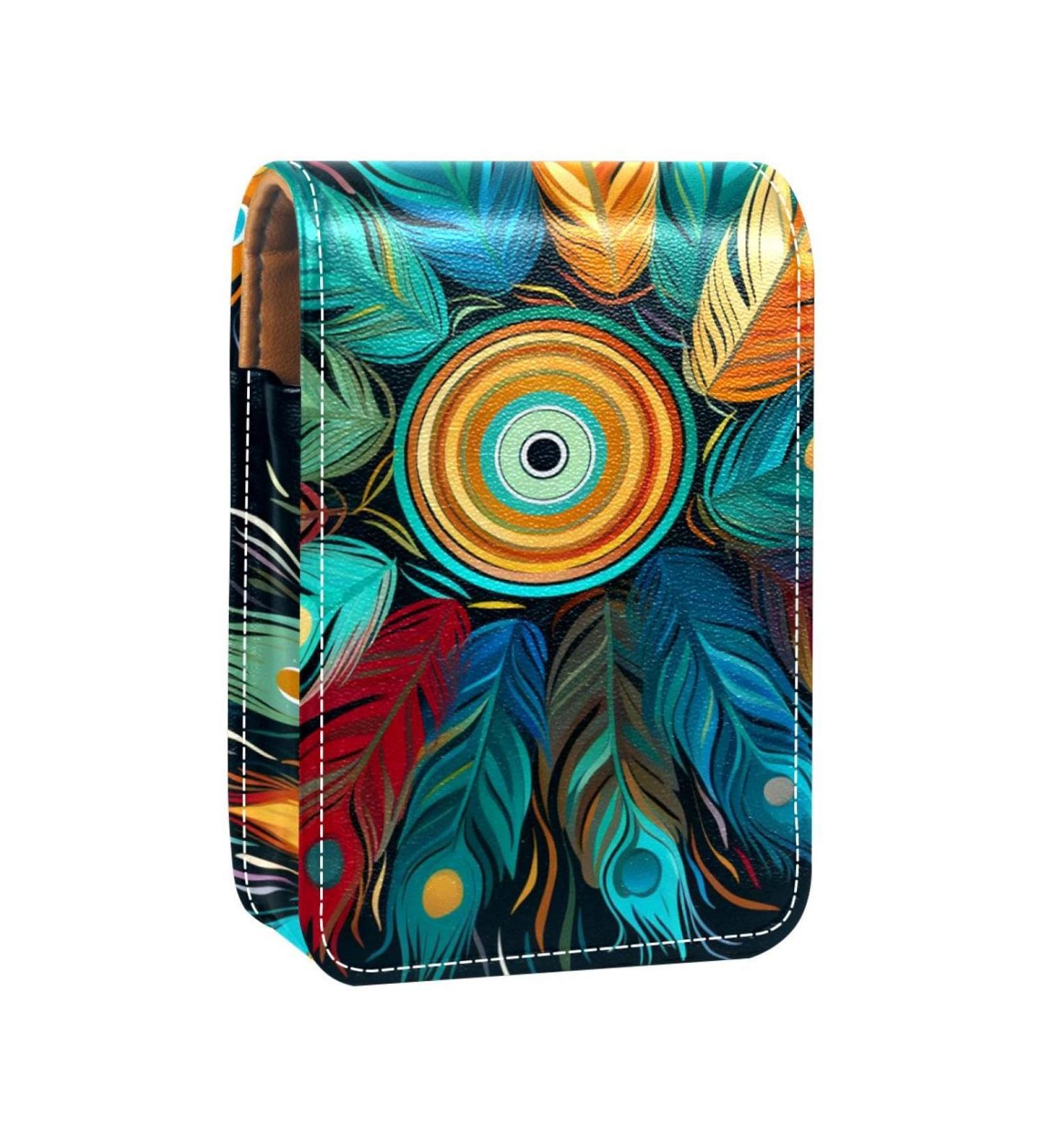 Premium Leather Lipstick Case & Organizer with Mirror - Mini Colorful Peacock Feather Holder - Buy Online on GoSupps.com