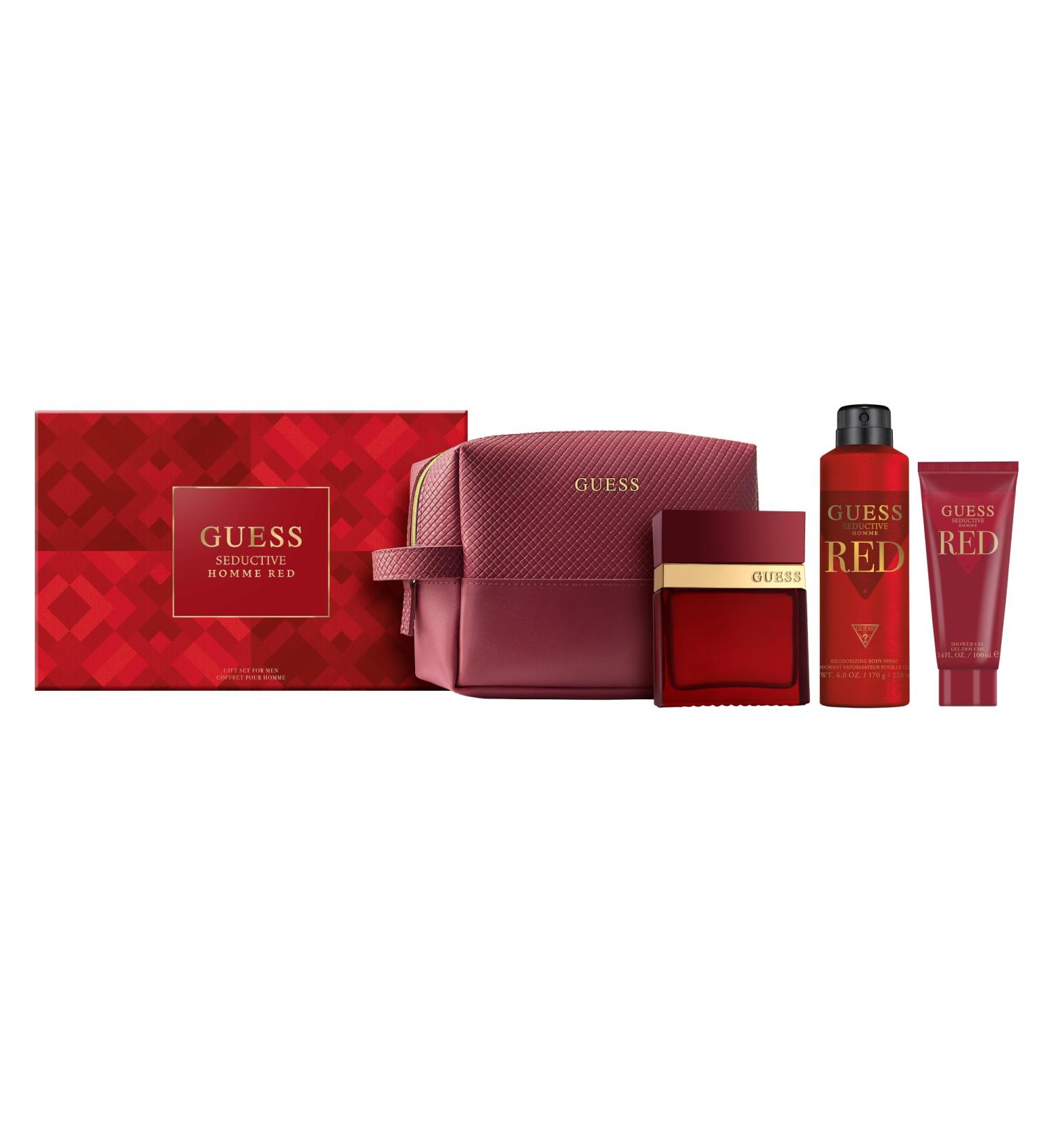 GUESS Seductive Red Men/Homme Eau de Toilette 4 Piece Gift Set - Cologne Spray 3.4 Fl. Oz. Deodorizing Body Spray 6.0 Oz. Shower Gel 3.4 Fl. Oz. & Pouch - Buy Online on GoSupps.com