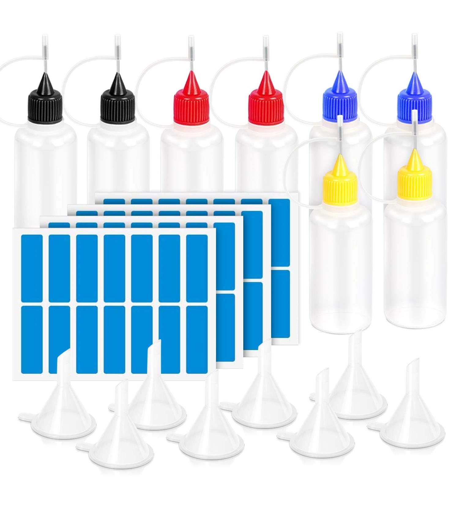YGDZ 50ml Needle Tip Squeeze Bottle Set | 8 Precision Applicator Bottles for Painting, Quilling, Ink, and Glue | Includes 56 Stickers and Mini Funnels - Buy Online on GoSupps.com