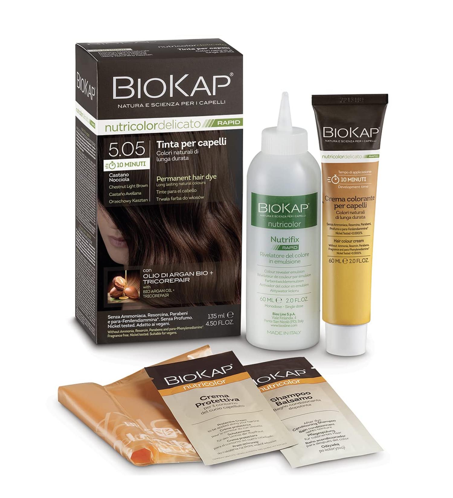 BIOKAP BIO KAP Nutricolor Delicato Rapid hair color without ammonia makes the hair soft hair color with 10 minutes processing time 135 ml 505 hazelnut brown - Buy Online on GoSupps.com