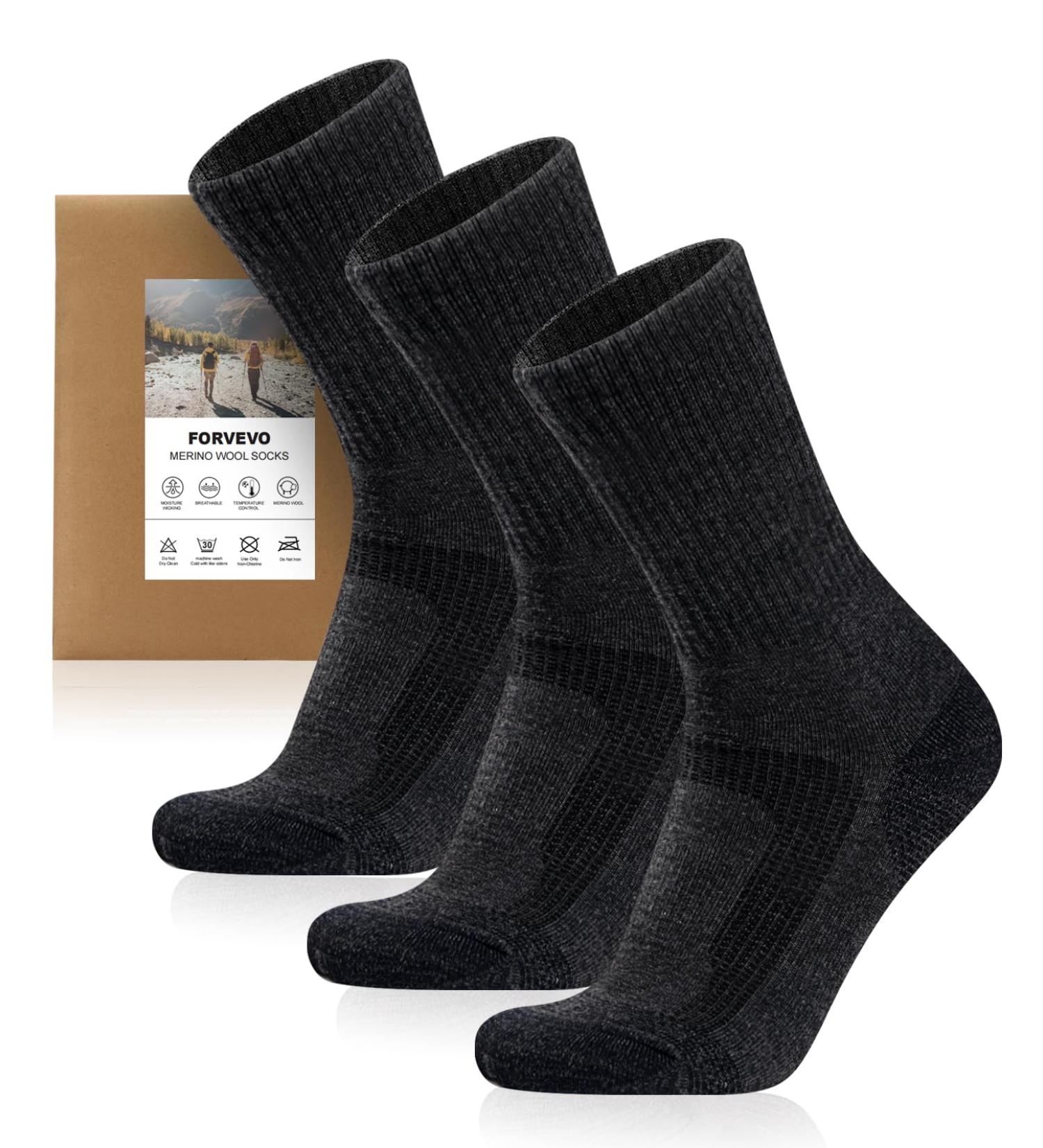 Forvo Merino Hiking Socks - 3 Pairs for Men & Women | 60% Wool Thermo Winter Socks | Outdoor Trekking Sports Socks 43-46 - Dark Gray - Buy Online on GoSupps.com