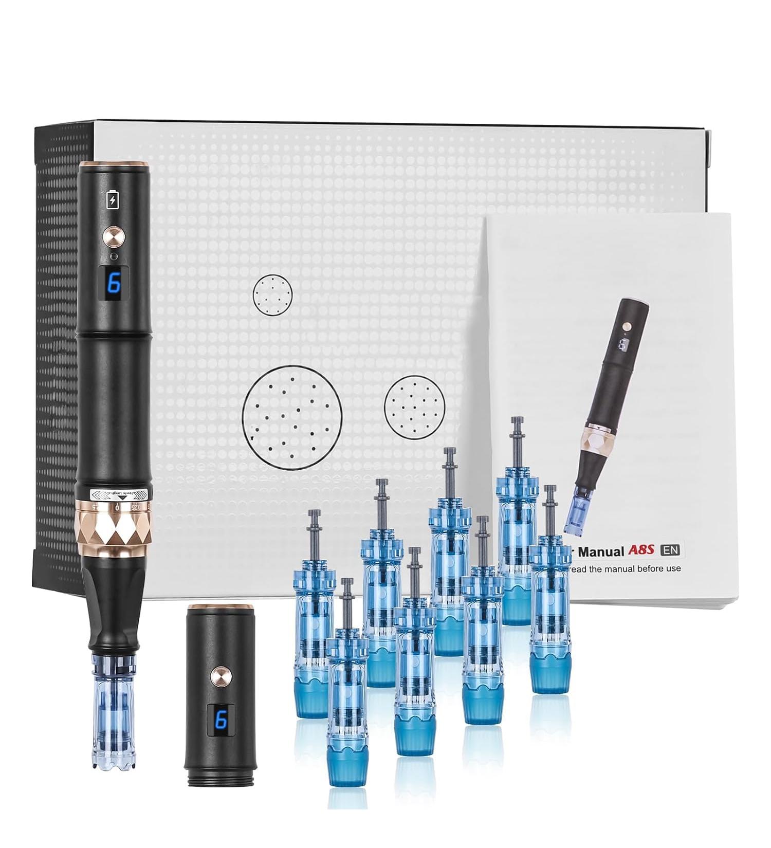 iklestar Dermapen A8S Professional Microneedling Pen with 18 Pcs 12Pin 36Pin Replacement Needle Cartridges Wireless or Wired Mode 2 Mudules Derma Pen 6 Speed Levels and 025 mm Depth Adjustable - Buy Online on GoSupps.com