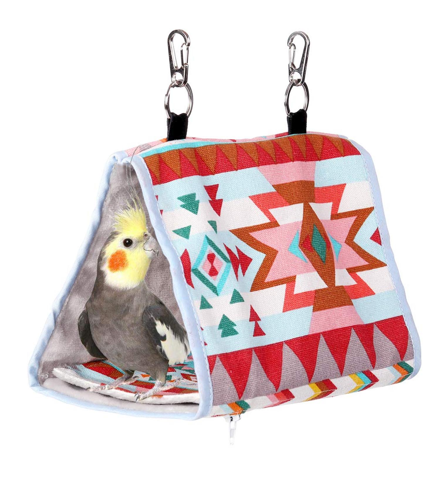 KINTOR Bird Nest Snuggle Hut for Small Medium Parrots - Hanging Tent for Budgies, Eclectus, Cockatiels, Lovebird - African Grey Habitat Cave - Pink Ethnic Design - S-8.2x4.7x2.5inch - Buy Online on GoSupps.com
