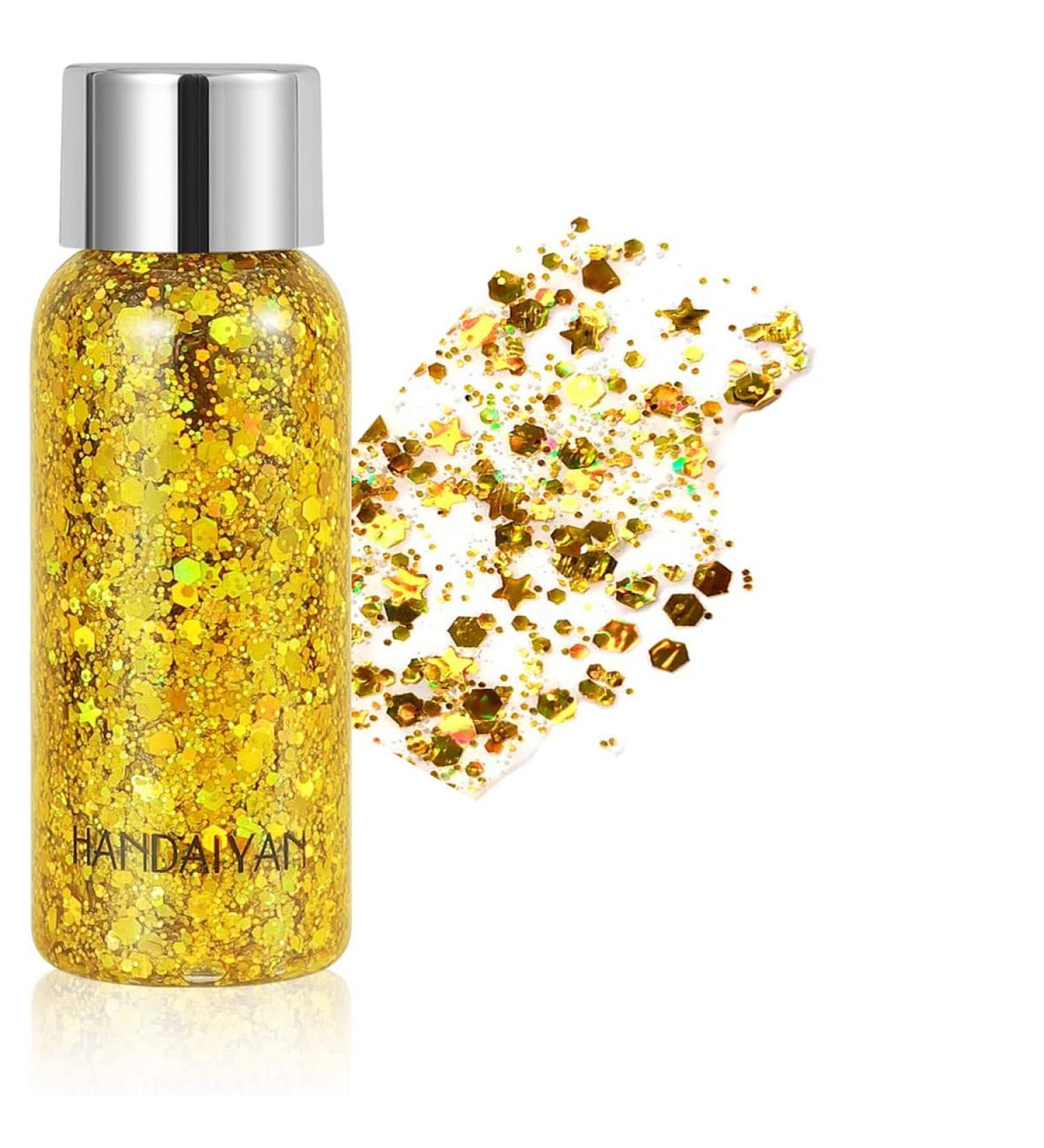 Stkesikw Body Glitter Gel Face Glitter for Body Face Eye Hair Glitter Shadow Hair Metallic Makeup Liquid Long Lasting Sparkling Halloween Christmas Festival Facial Makeup for Woman Kids (03# Gold) - Buy Online on GoSupps.com