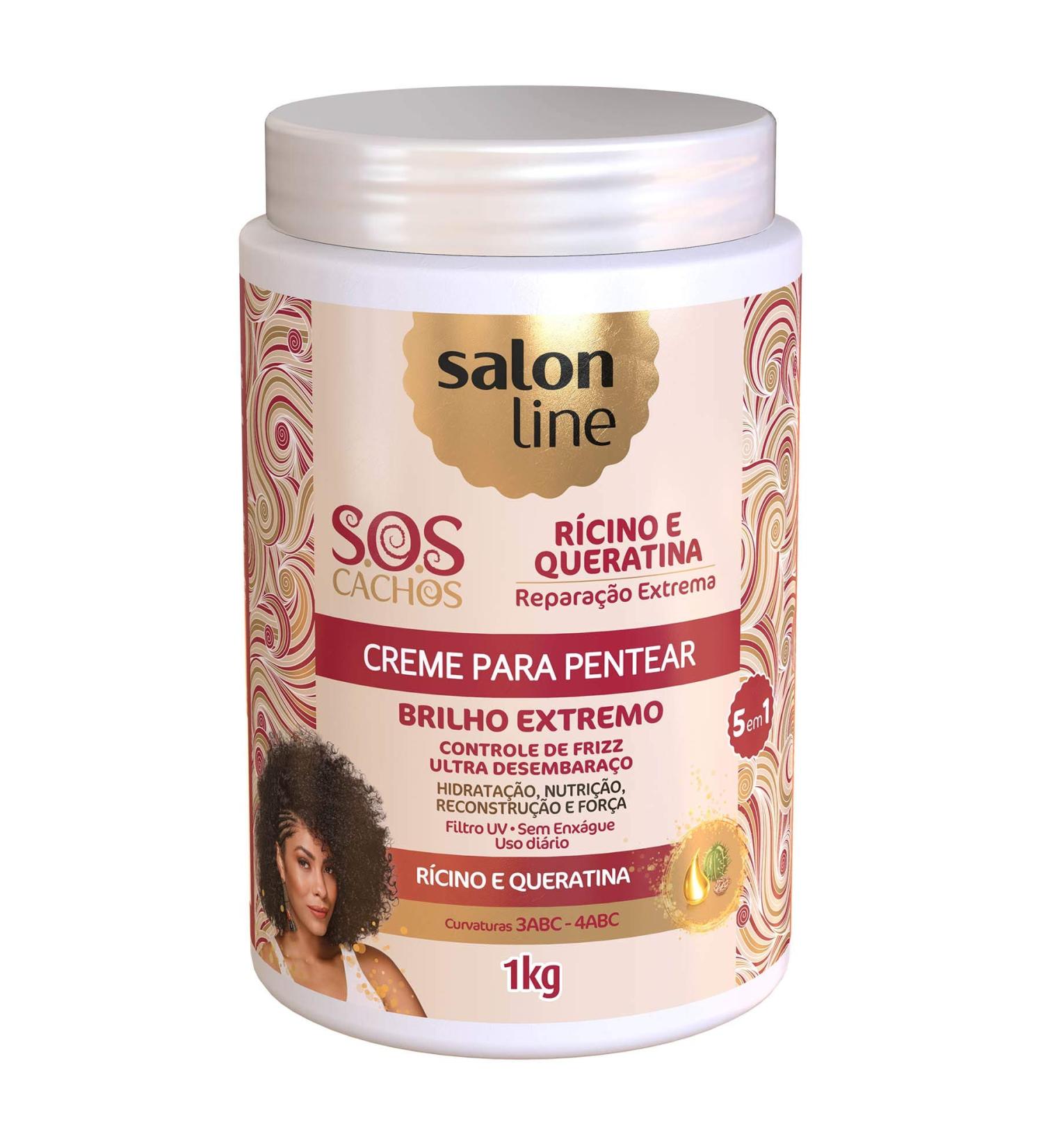 Salon Line SOS Curls Combing Cream 1000g - Castor Oil and Keratin Formula - Buy Online on GoSupps.com