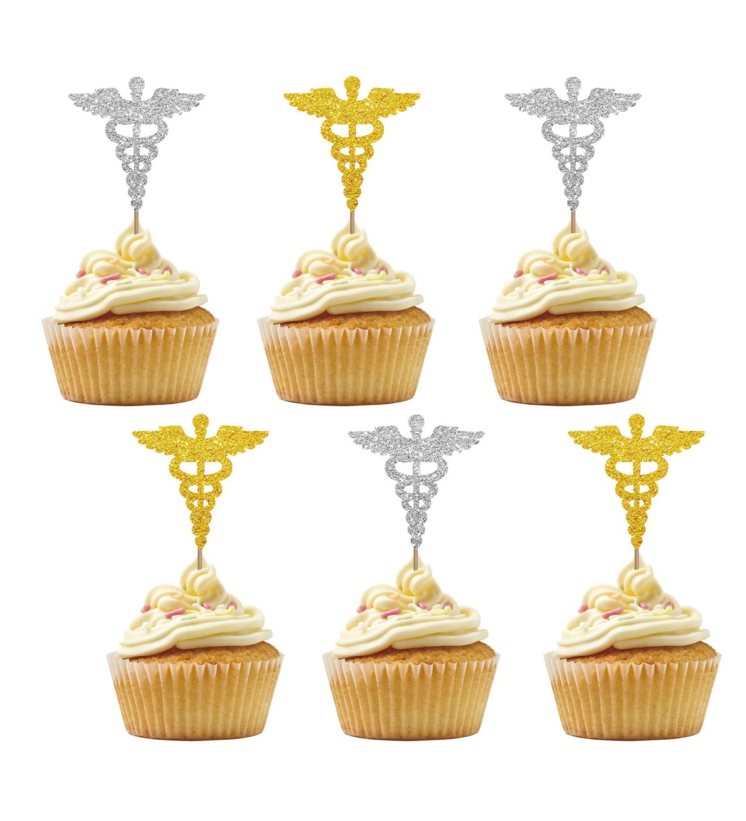 Set of 24 Nursing Cupcake Toppers Silver&Gold Glitter Scepter Cupcake Picks Nursing School Graduation Cake Decorations Nurse Birthday/Baby Shower Party Supplies - Buy Online on GoSupps.com