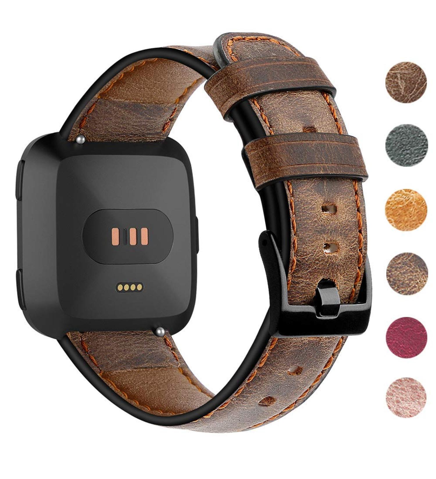EZCO Leather Bands Compatible with Fitbit Versa/Versa 2 / Versa Lite  Vintage Genuine Leather Band Replacement Strap Wristband Accessories Man Women 5.5-7.8 Wrist Compatible with Versa Smart Watch Dark Coffee Brown - Buy Online on GoSupps.com