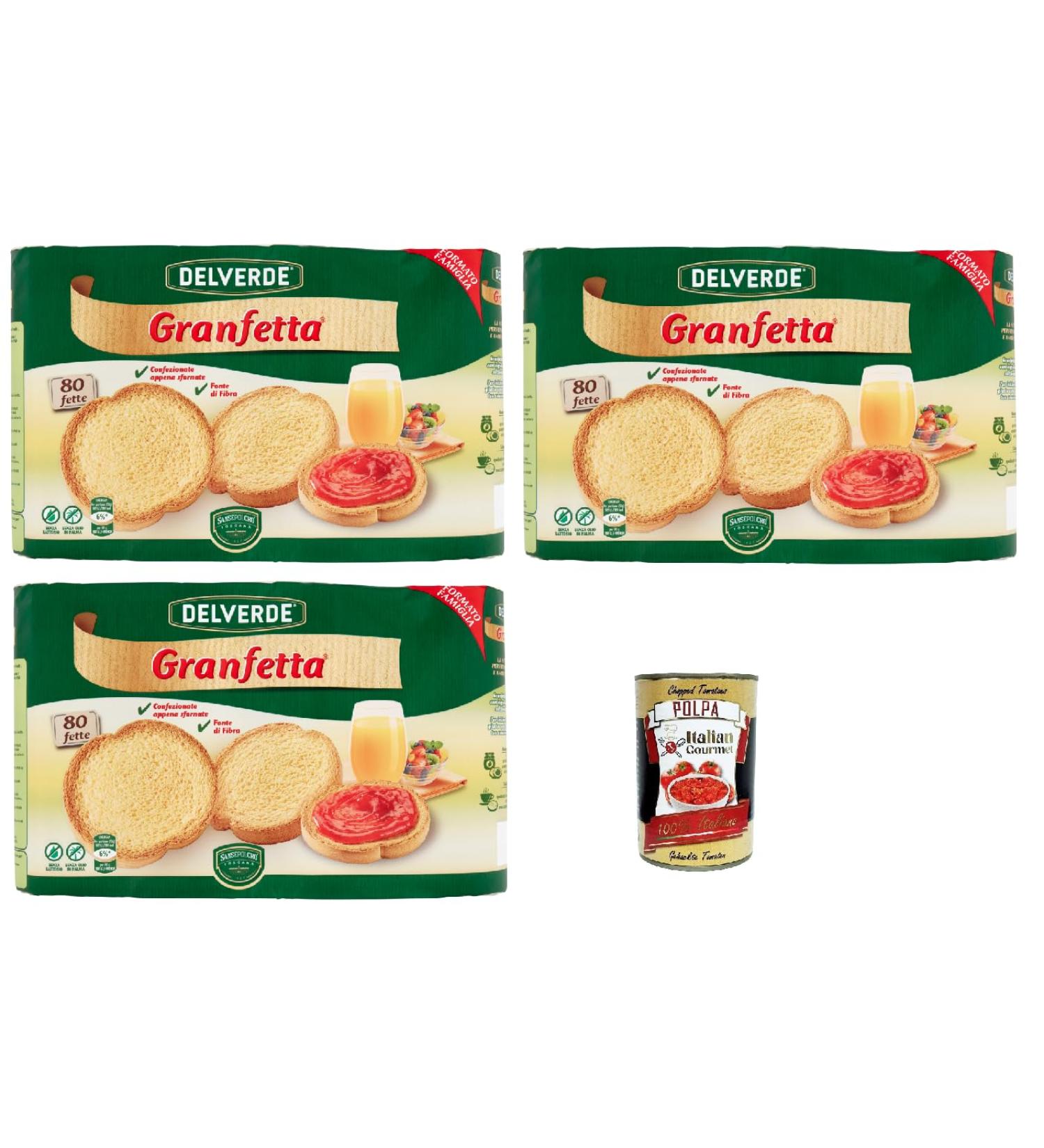 Delverde Granfetta Biscottate Lot of 40 fragrant and light biscuits 3 x 600 g + Italian Gourmet Pulp 400 g - Buy Online on GoSupps.com