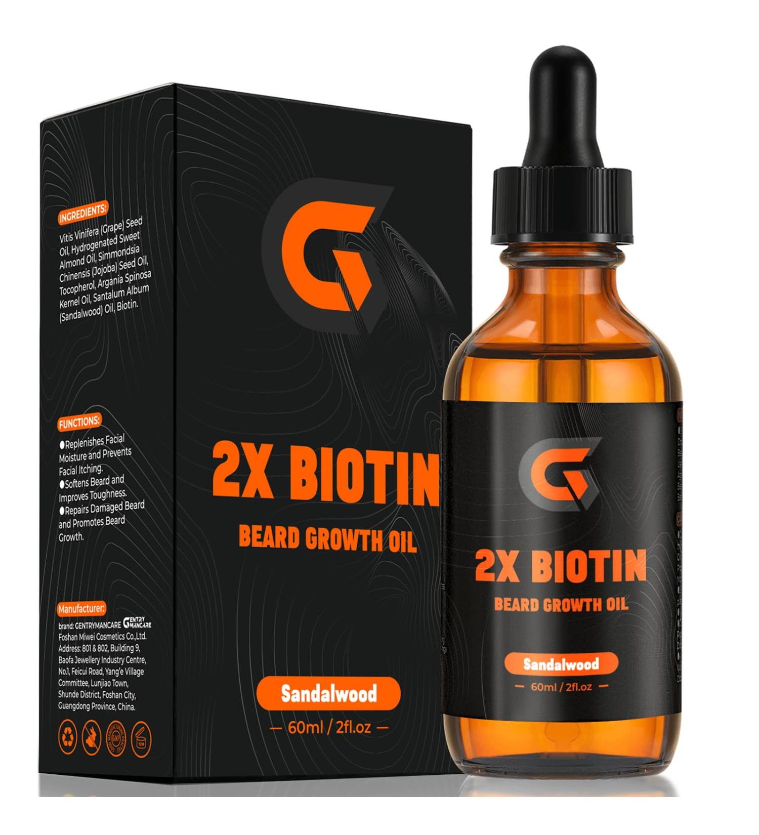 2X Biotin Beard Growth Oil for Men - Organic Argan & Jojoba Leave-In Conditioner Softener and Moisturizer for Mustache & Facial Hair Growth - 2fl.Oz - Buy Online on GoSupps.com