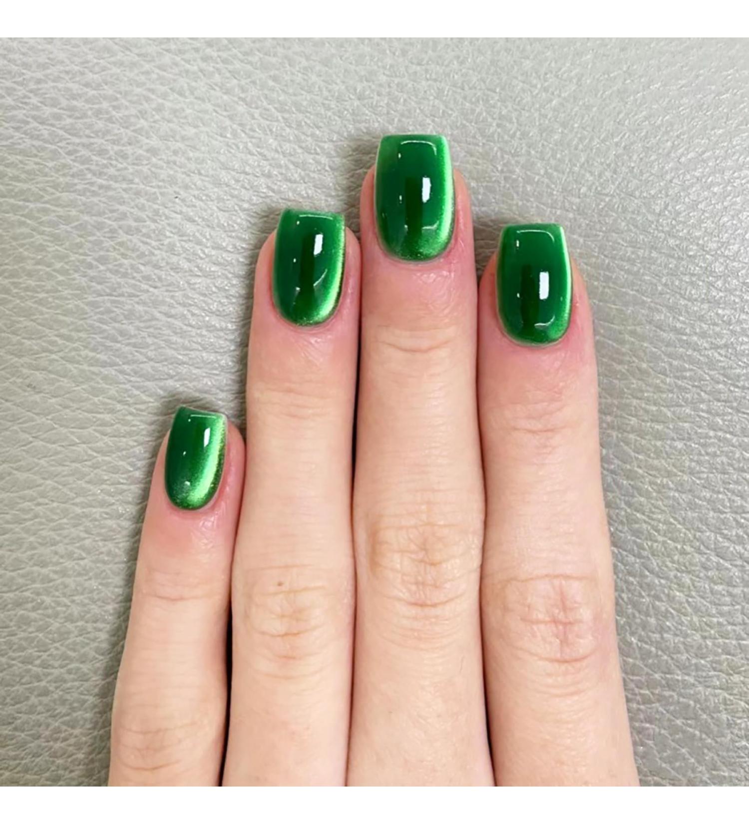 24Pcs Jade Green Cat Eye Press on Nails - Short Square Glossy Glitter Full Cover Fake Nails for Women & Girls - Gradient Acrylic Nails for Spring/Summer - Buy Online on GoSupps.com