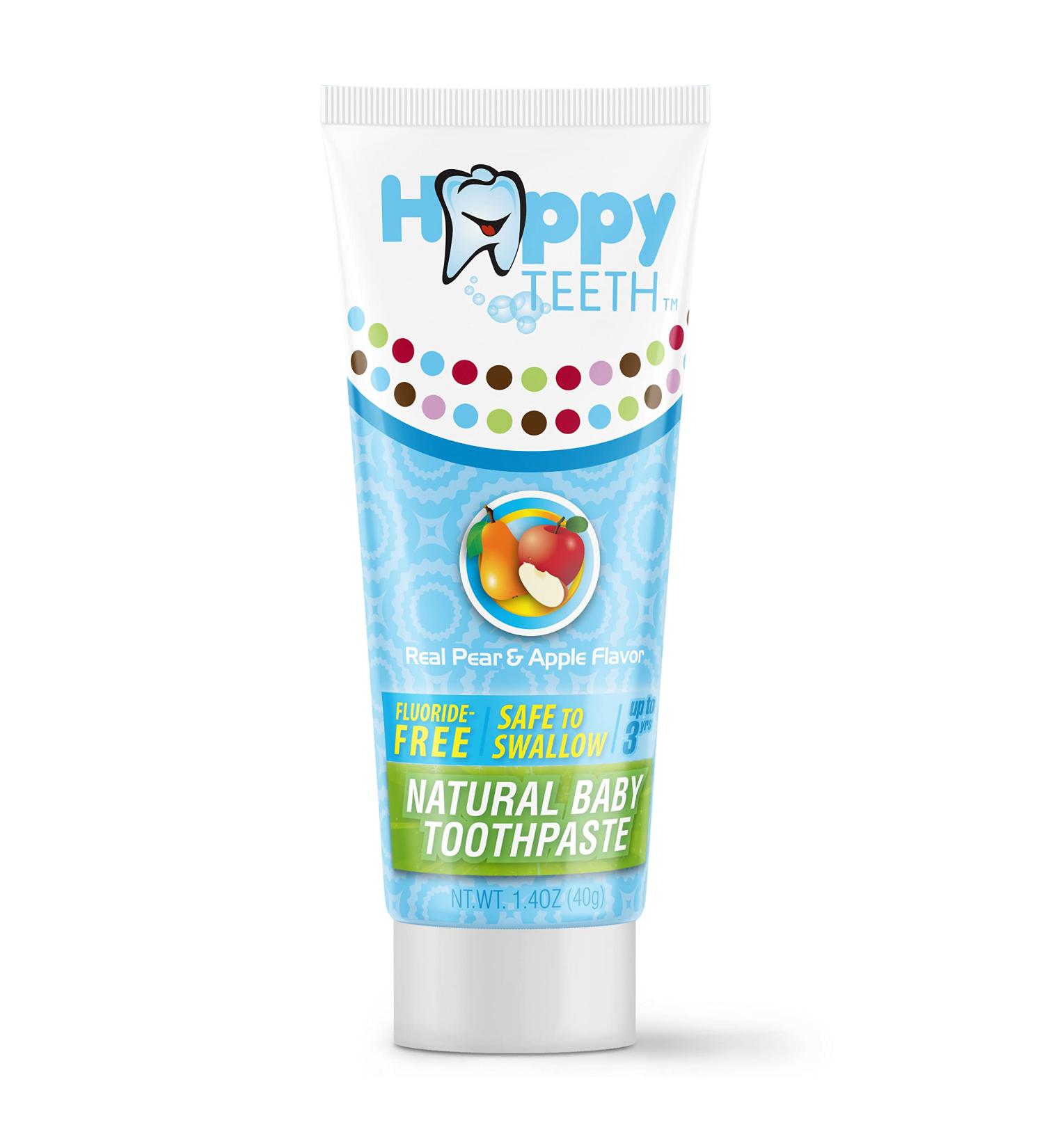 Happy Teeth Natural Baby Toothpaste - Fluoride-Free Pear Apple Flavor for Ages 0-3 | Safe to Swallow Toddler Toothpaste - 1.4 oz - Buy Online on GoSupps.com