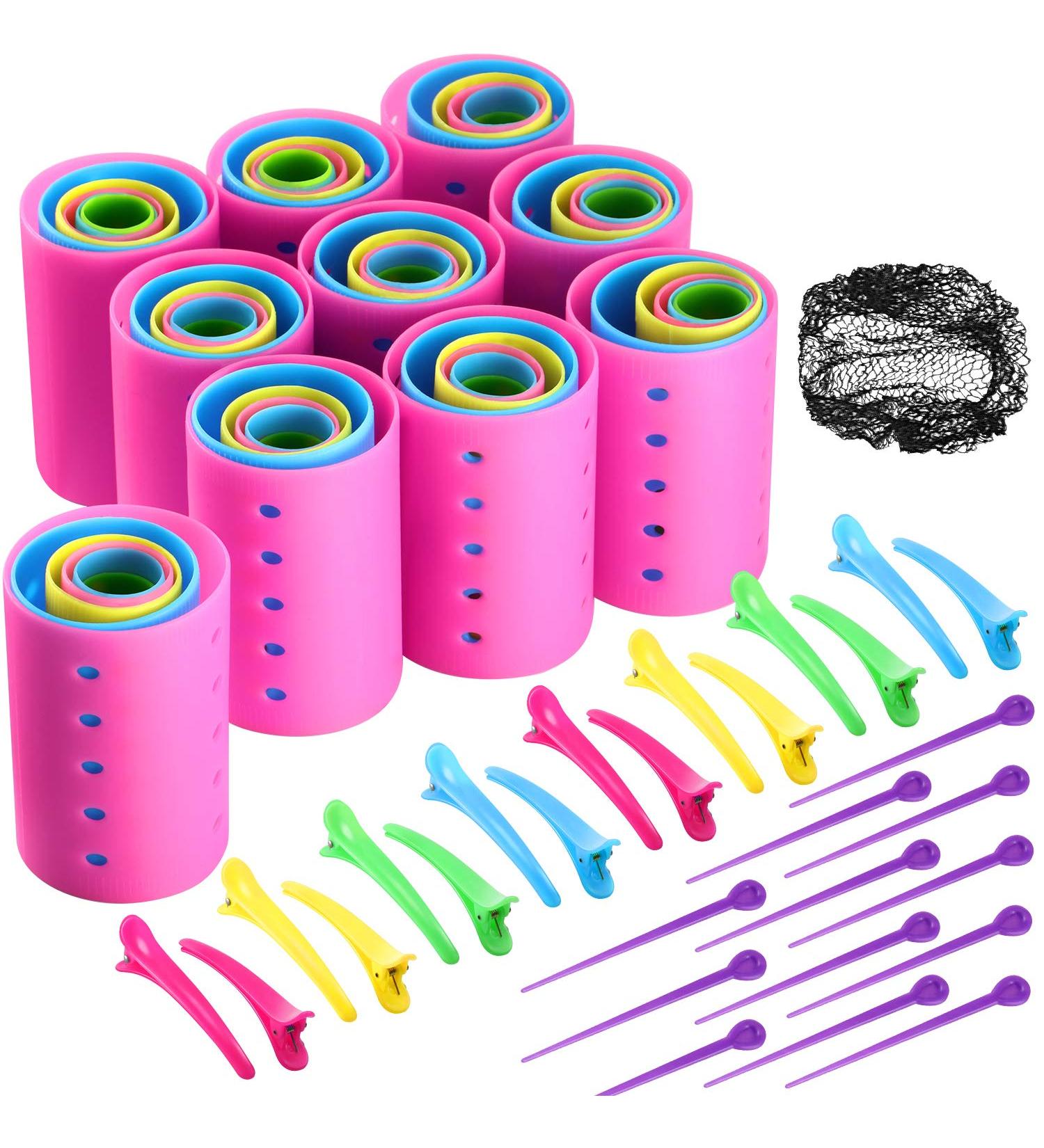 141-Piece Magnetic Hair Rollers Set - 60 Plastic Rollers, 60 Pins, 20 Clips, Hairnet | Versatile Sizes for All Hair Types - Buy Online on GoSupps.com