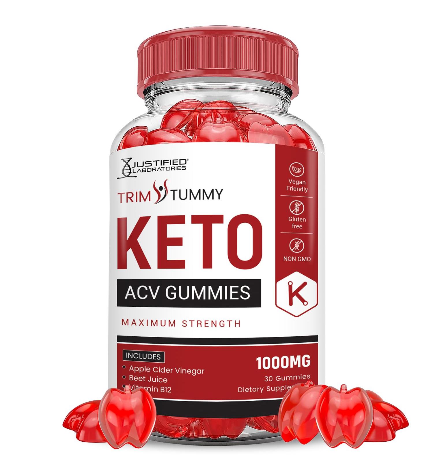 Trim Tummy Keto ACV Gummies - 1000MG Apple Cider Vinegar with Pomegranate & Beet Juice - Vegan Non-GMO - 60 Count for Weight Loss & Energy - Buy Online on GoSupps.com